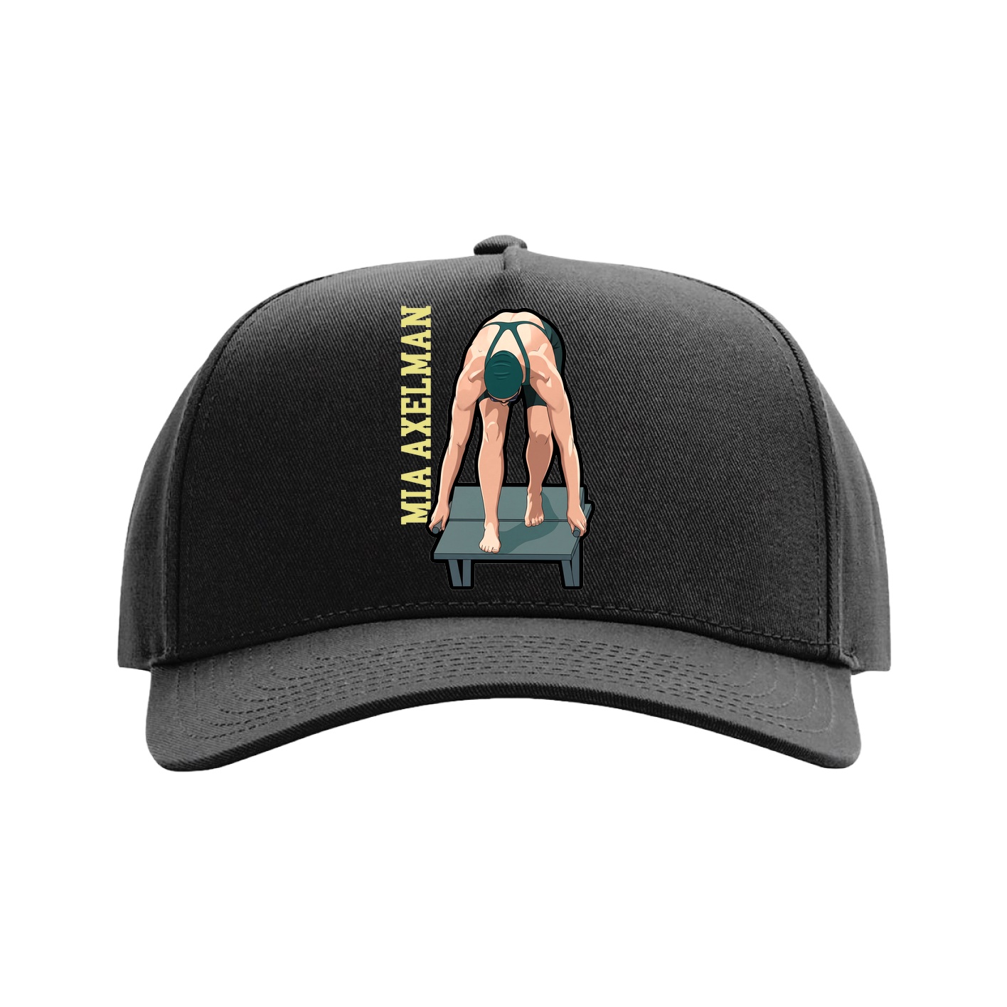 Full Fabric Five-Panel Champ Cap — Name Vertical in Black