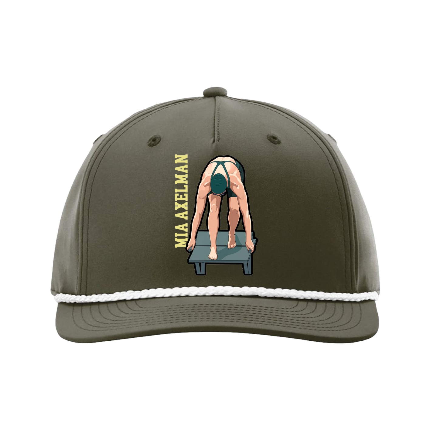 Five-Panel Classic Rope Cap — Name Vertical in Green