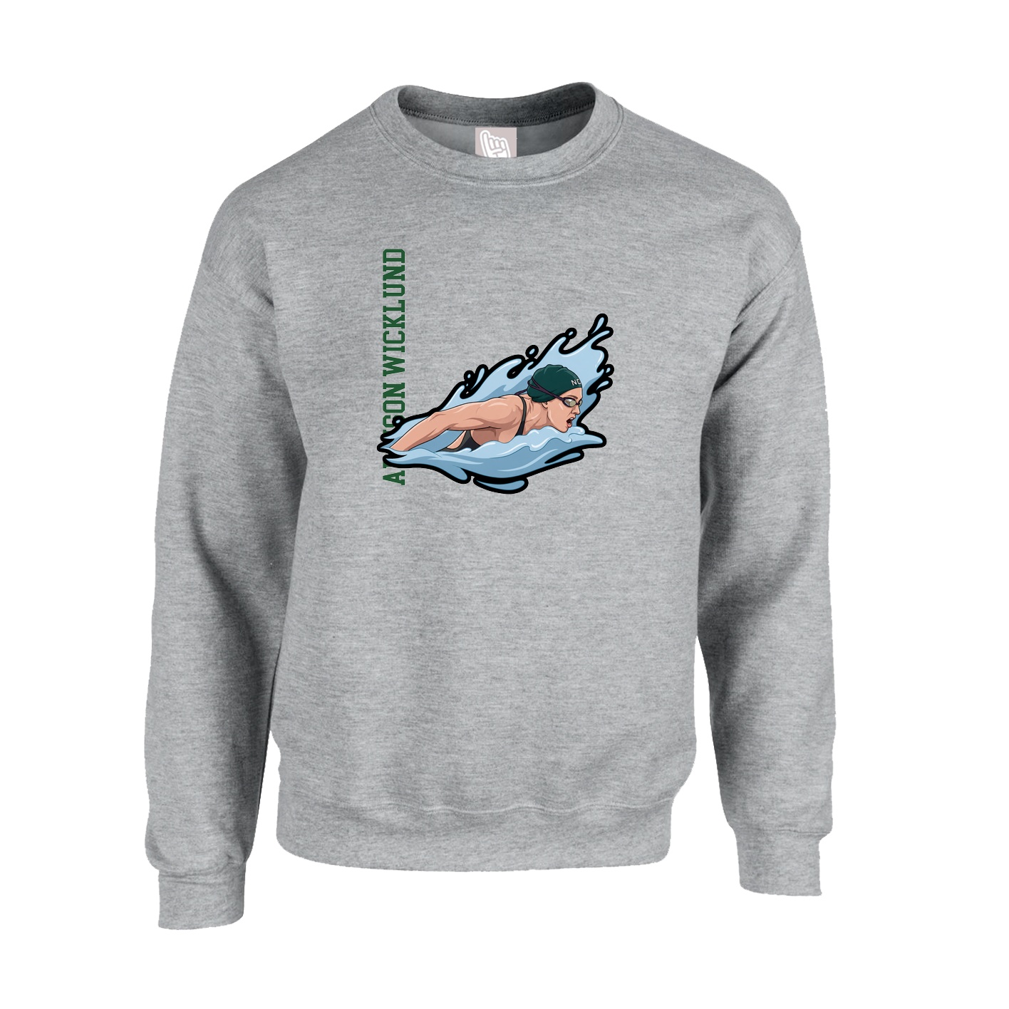 Fleece Crew — Name Vertical in Grey
