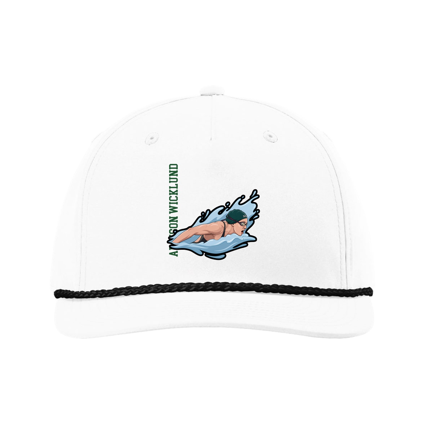 Five-Panel Classic Rope Cap — Name Vertical in White