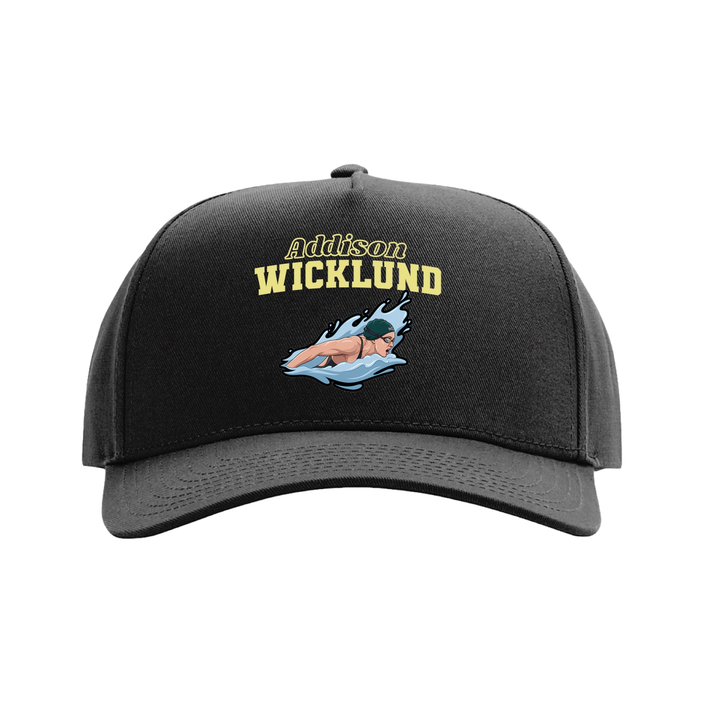 Full Fabric Five-Panel Champ Cap — Name Arch in Black