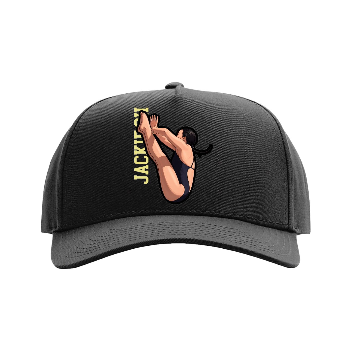 Full Fabric Five-Panel Champ Cap — Name Vertical in Black