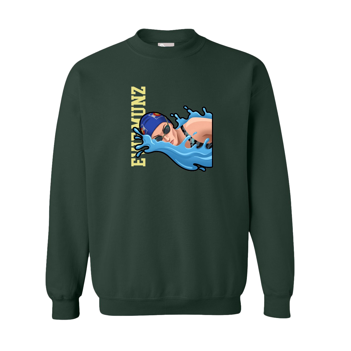 Fleece Crew — Name Vertical in Green