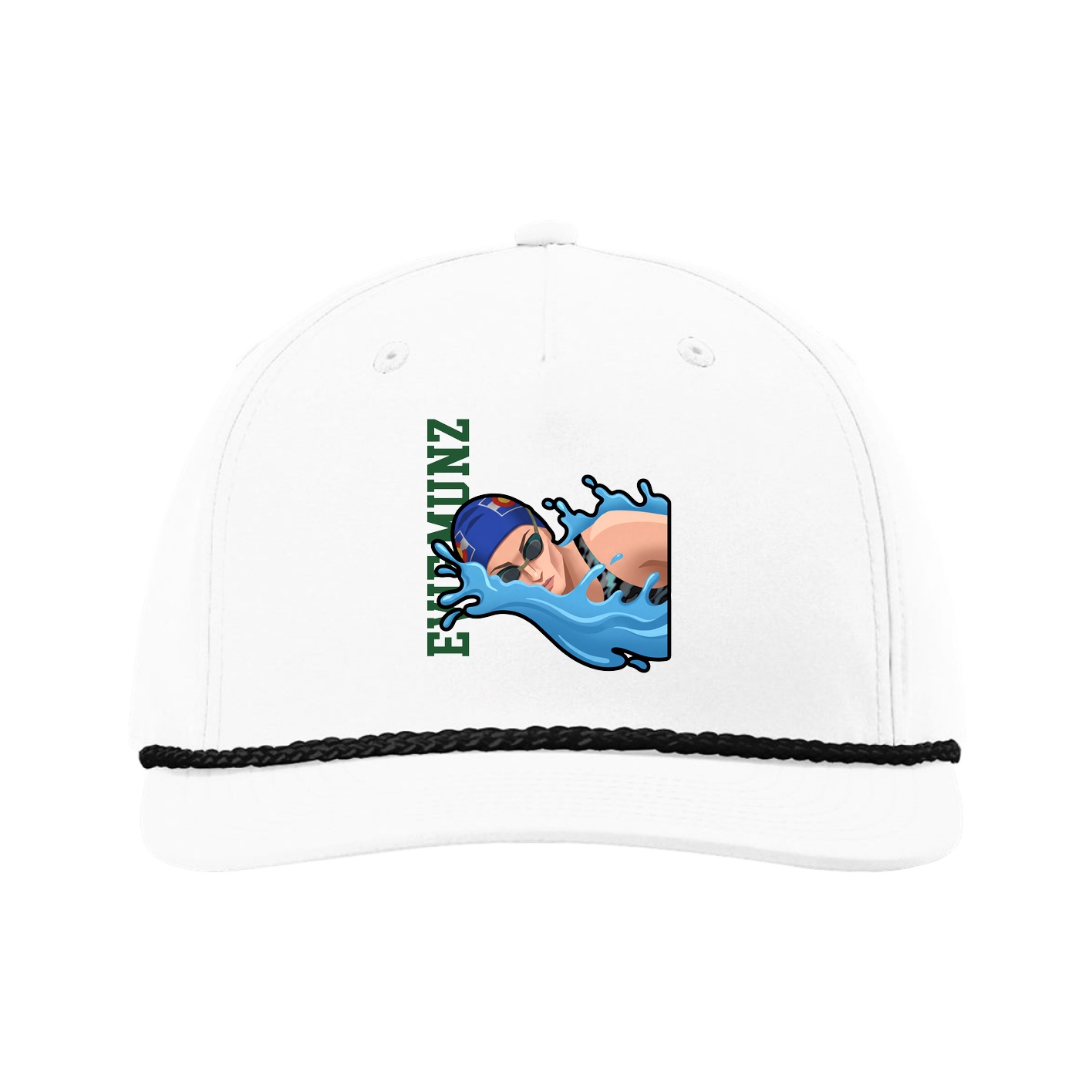 Five-Panel Classic Rope Cap — Name Vertical in White