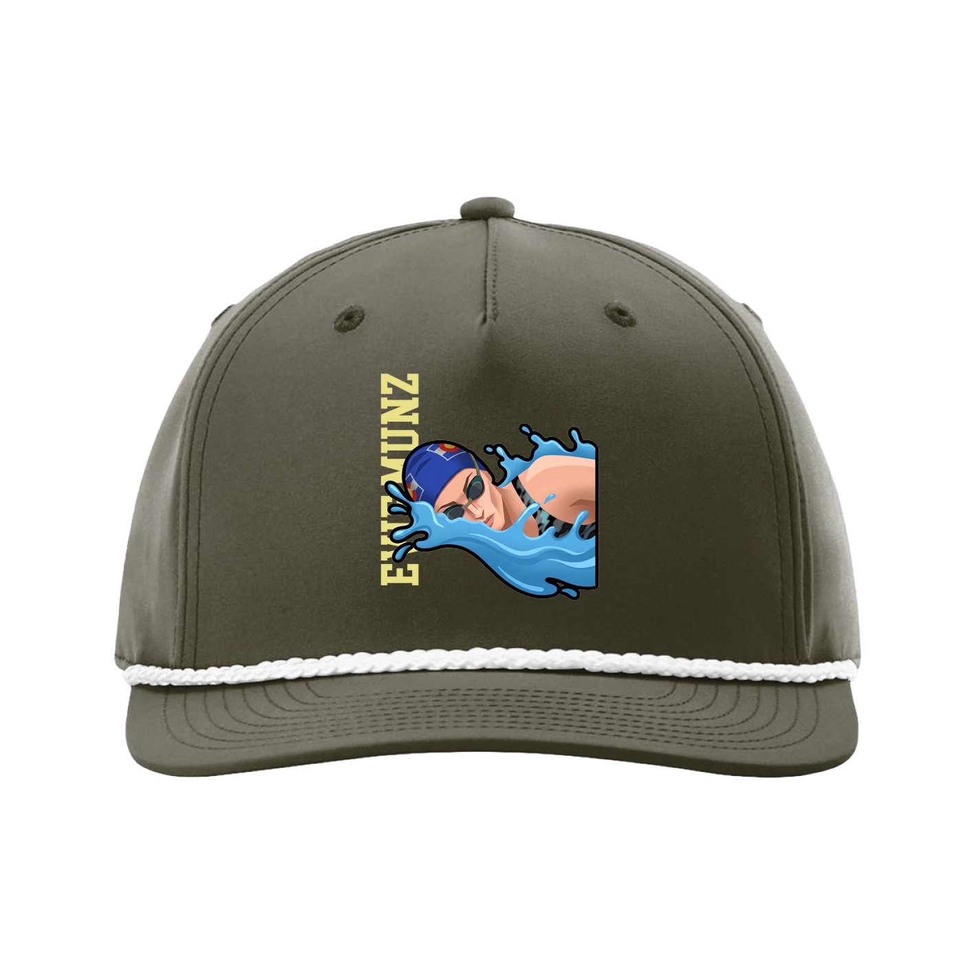 Five-Panel Classic Rope Cap — Name Vertical in Green