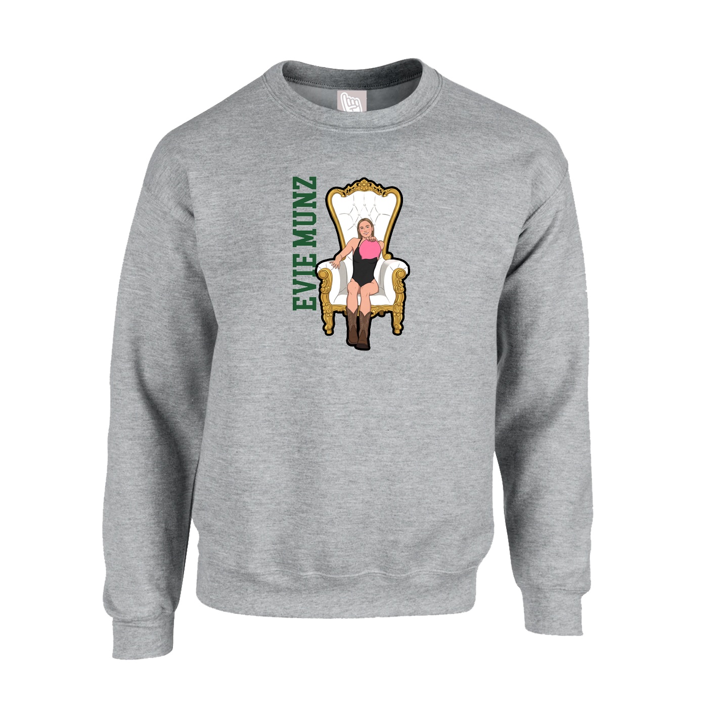 Fleece Crew — Name Vertical in Grey