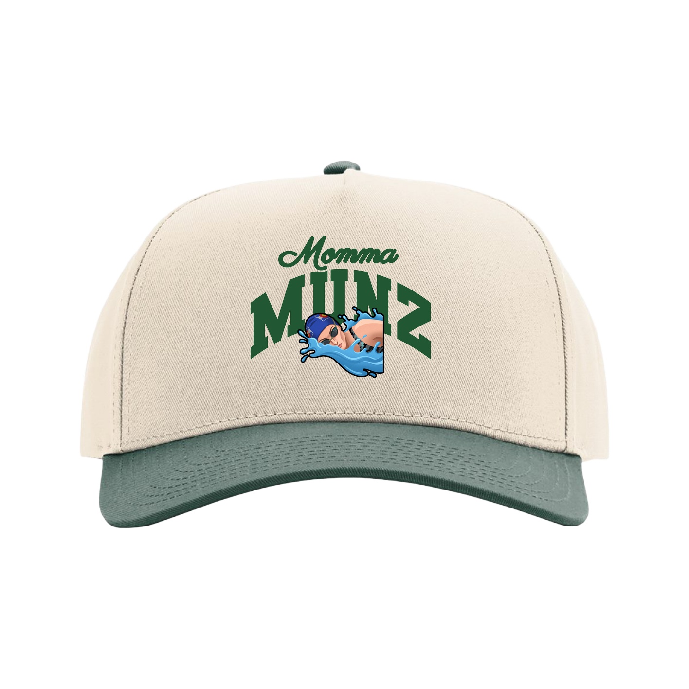 Full Fabric Five-Panel Champ Cap — Mothers Day Arch in Cream/Green