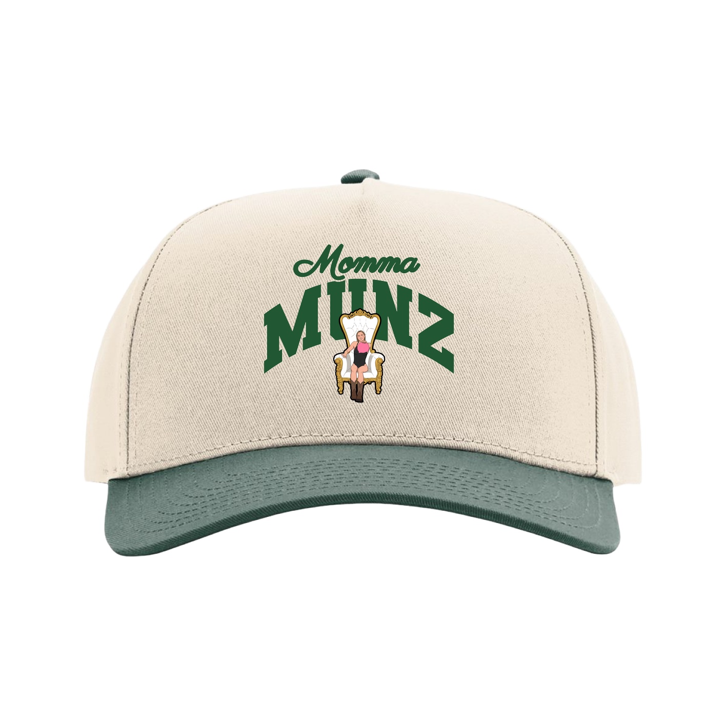 Full Fabric Five-Panel Champ Cap — Mothers Day Arch in Cream/Green
