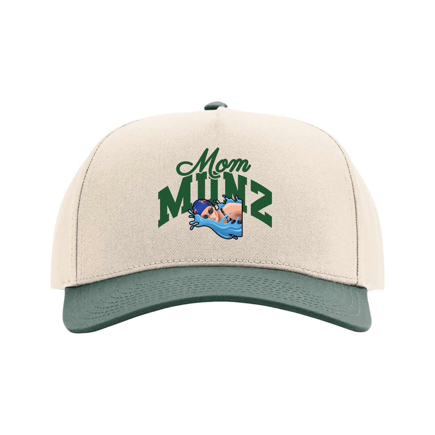 Full Fabric Five-Panel Champ Cap — Mothers Day Arch in Cream/Green