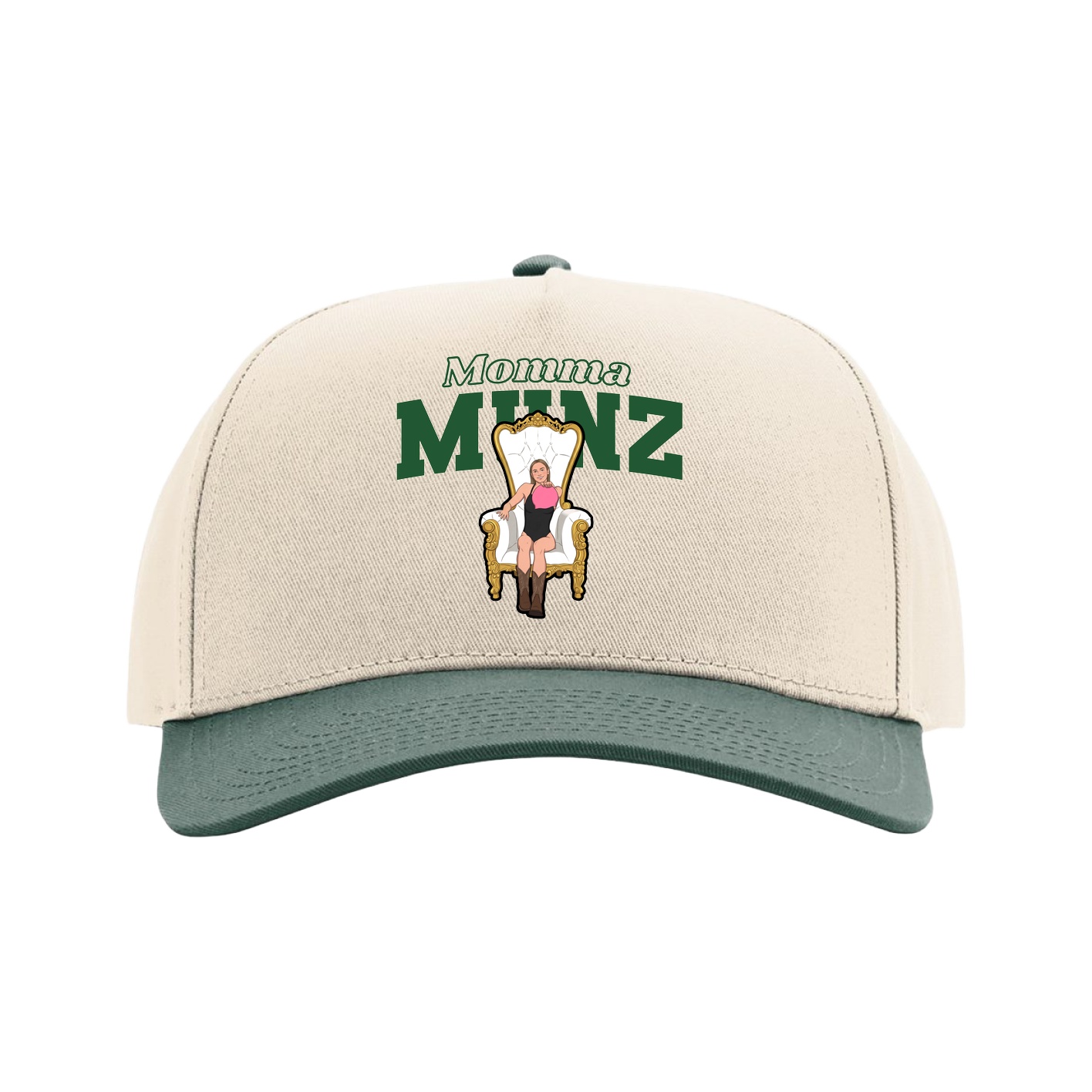 Full Fabric Five-Panel Champ Cap — Mothers Day Block in Cream/Green