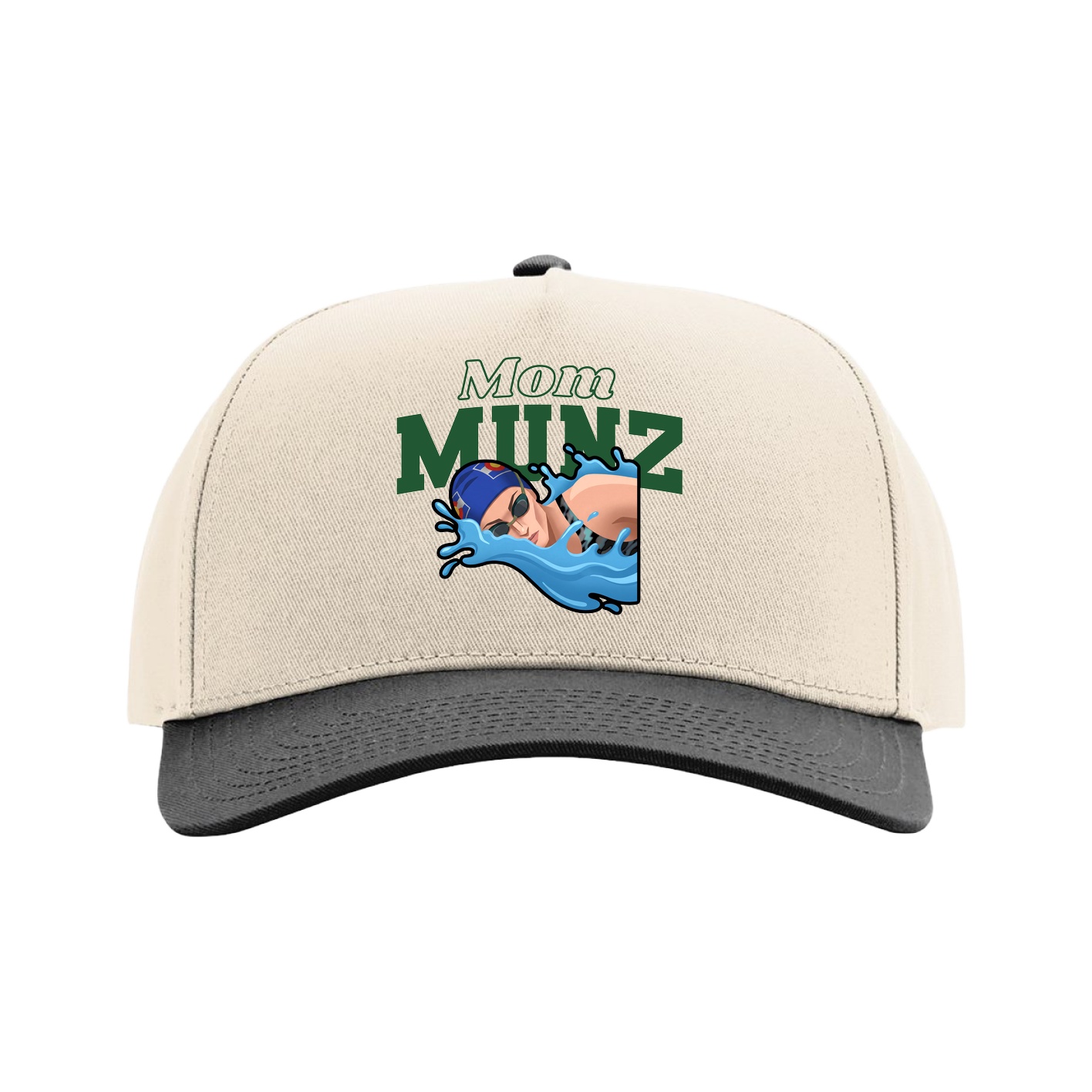 Full Fabric Five-Panel Champ Cap — Mothers Day Block in Cream/Black