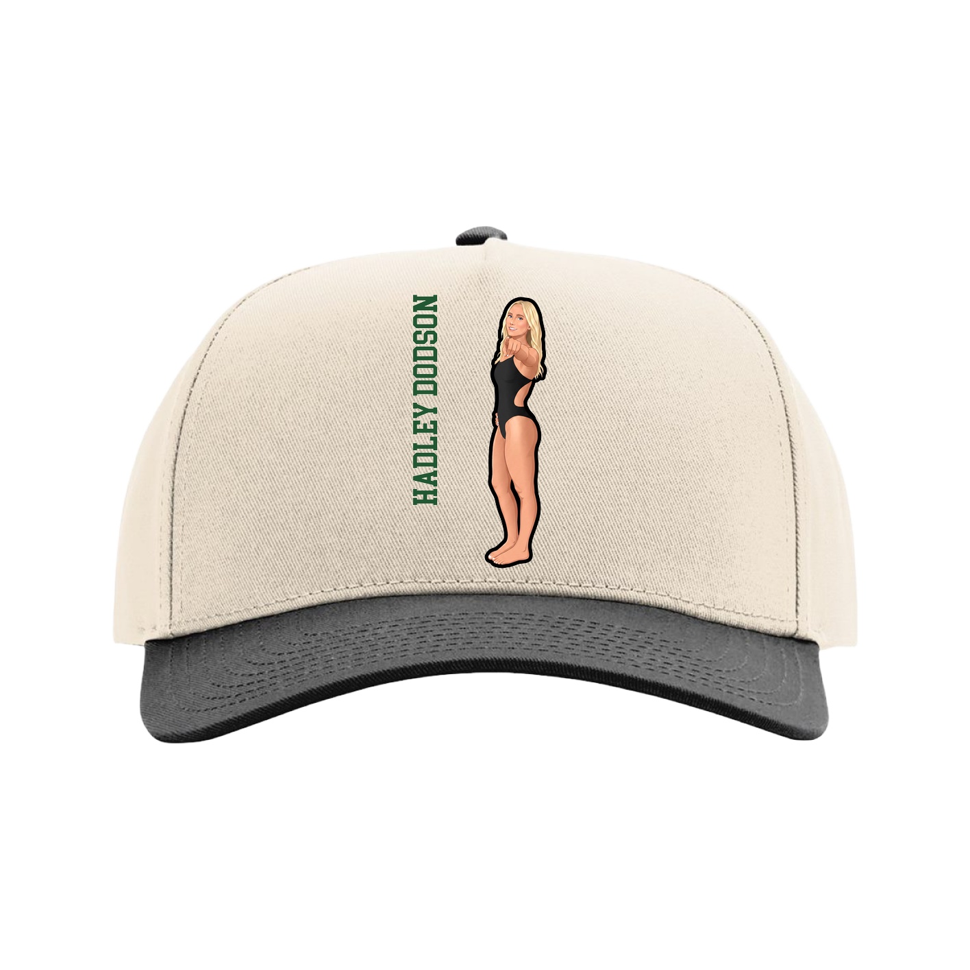 Full Fabric Five-Panel Champ Cap — Name Vertical in Cream/Black