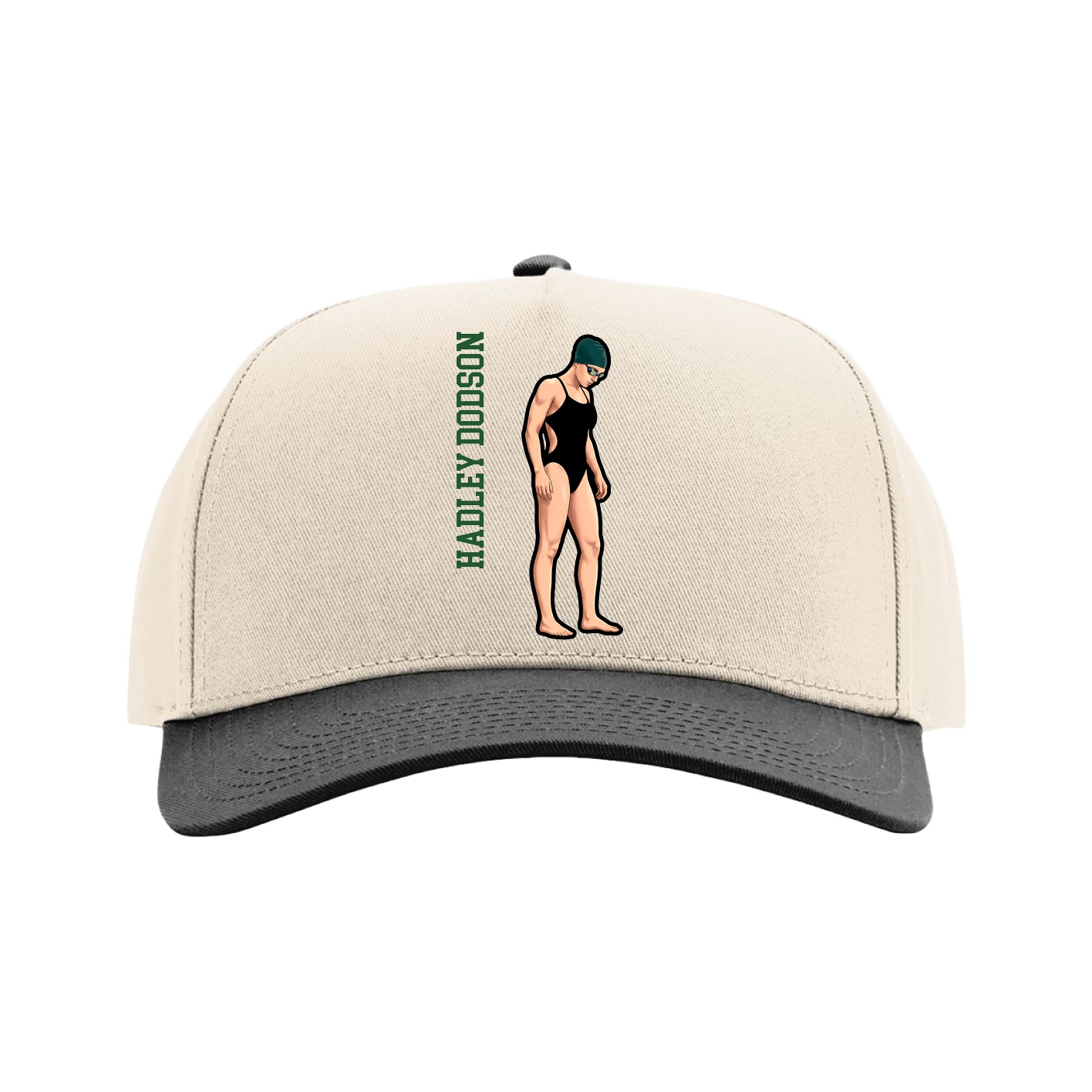 Full Fabric Five-Panel Champ Cap — Name Vertical in Cream/Black