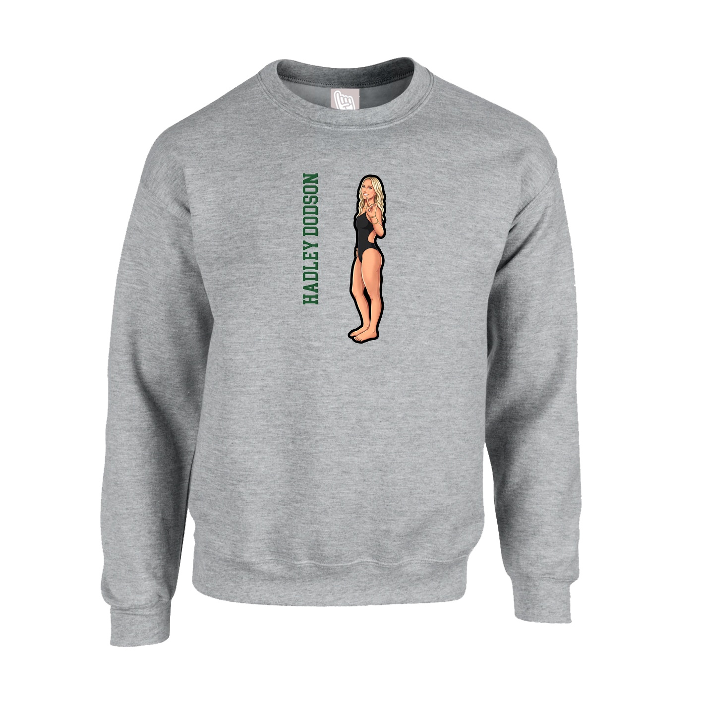 Fleece Crew — Name Vertical in Grey