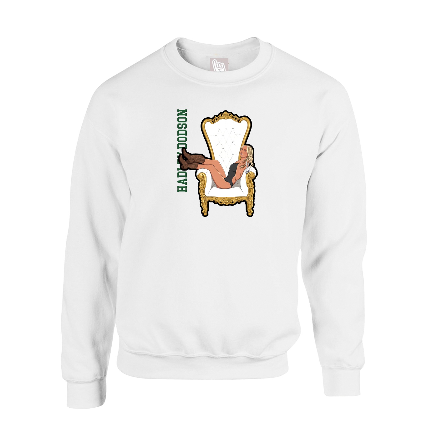 Fleece Crew — Name Vertical in White