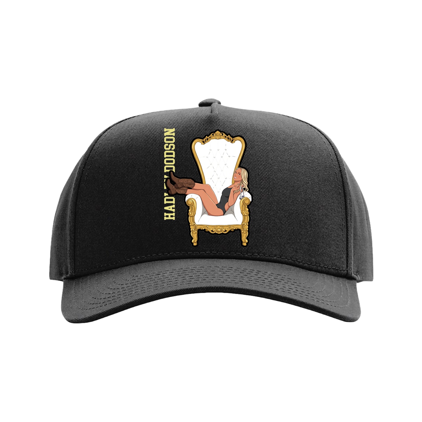 Full Fabric Five-Panel Champ Cap — Name Vertical in Black