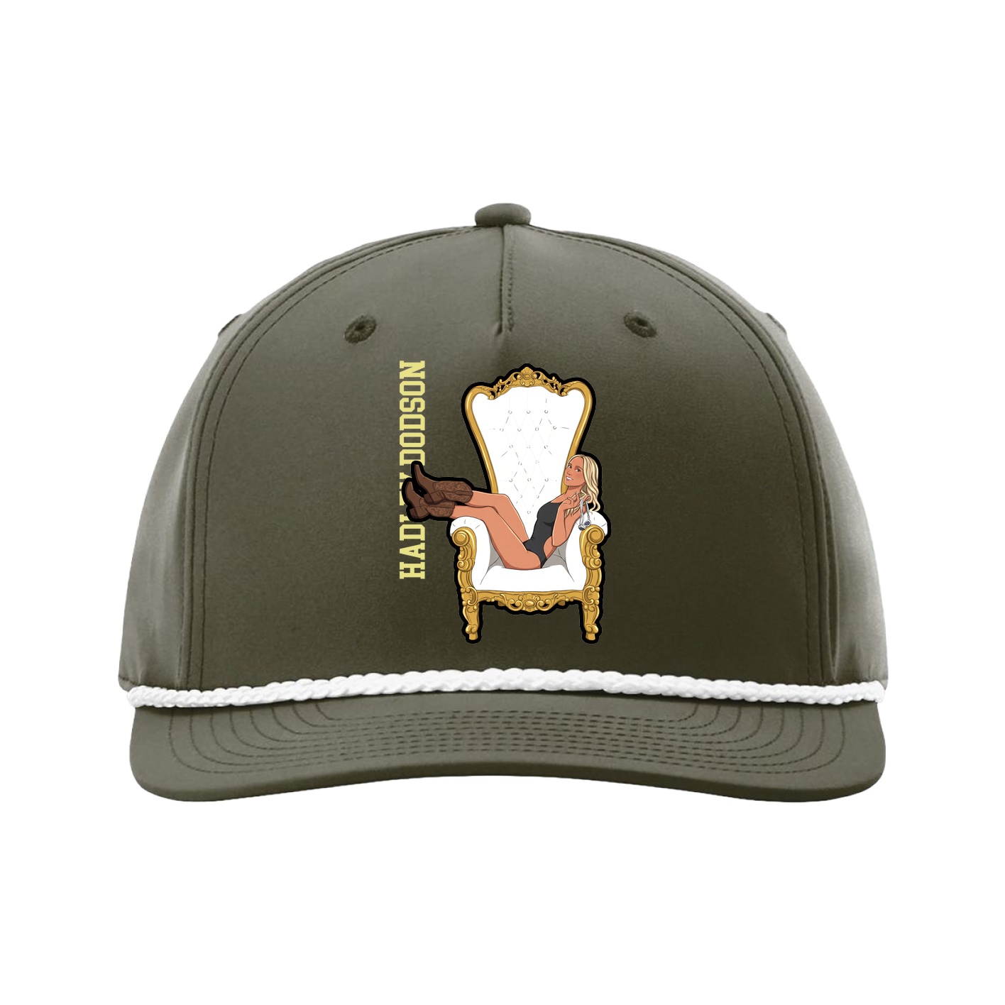 Five-Panel Classic Rope Cap — Name Vertical in Green