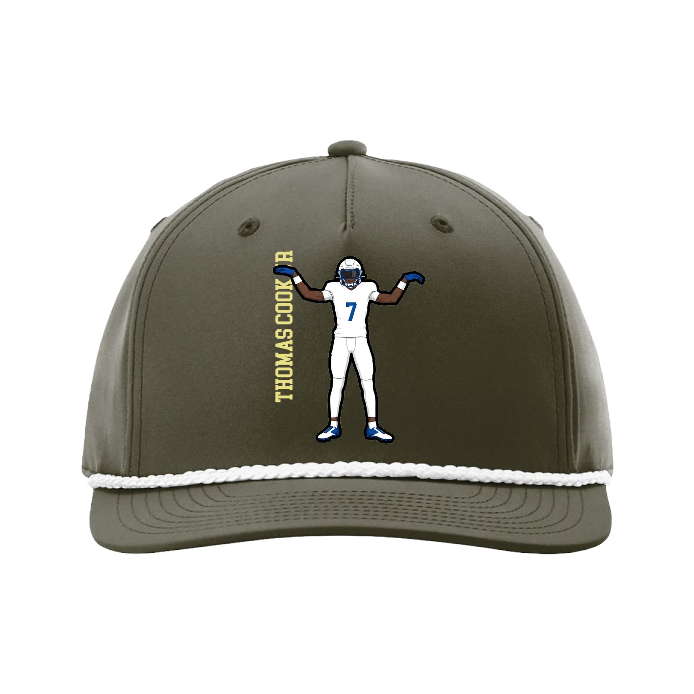 Five-Panel Classic Rope Cap — Name Vertical in Green