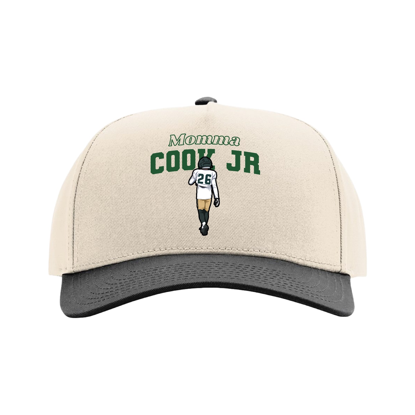 Full Fabric Five-Panel Champ Cap — Mothers Day Block in Cream/Black