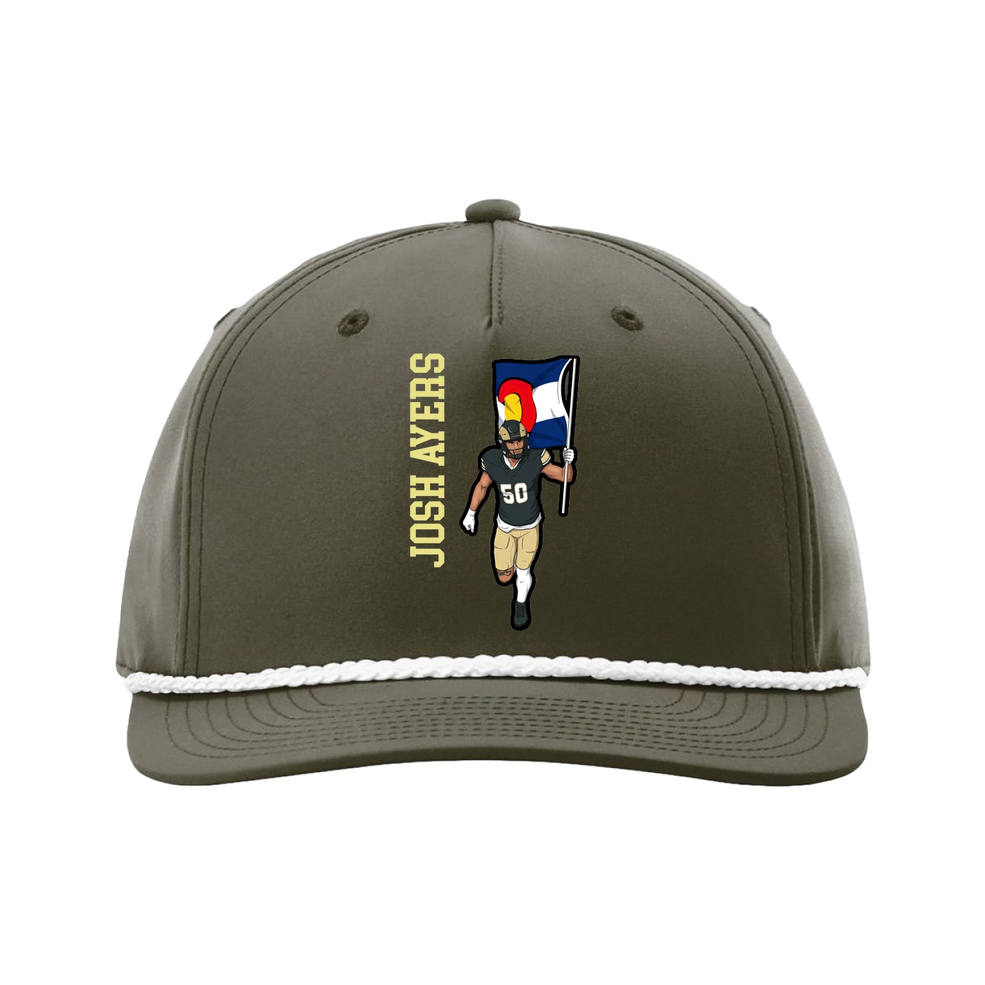 Five-Panel Classic Rope Cap — Name Vertical in Green