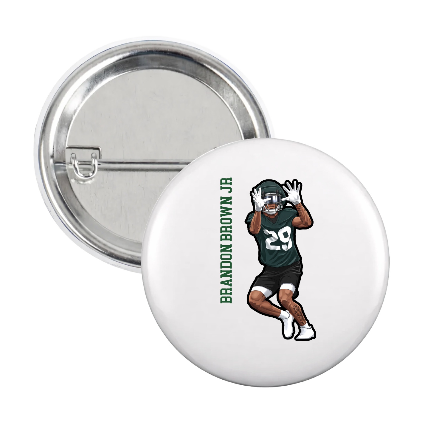 Game Day Button — Name Vertical in White