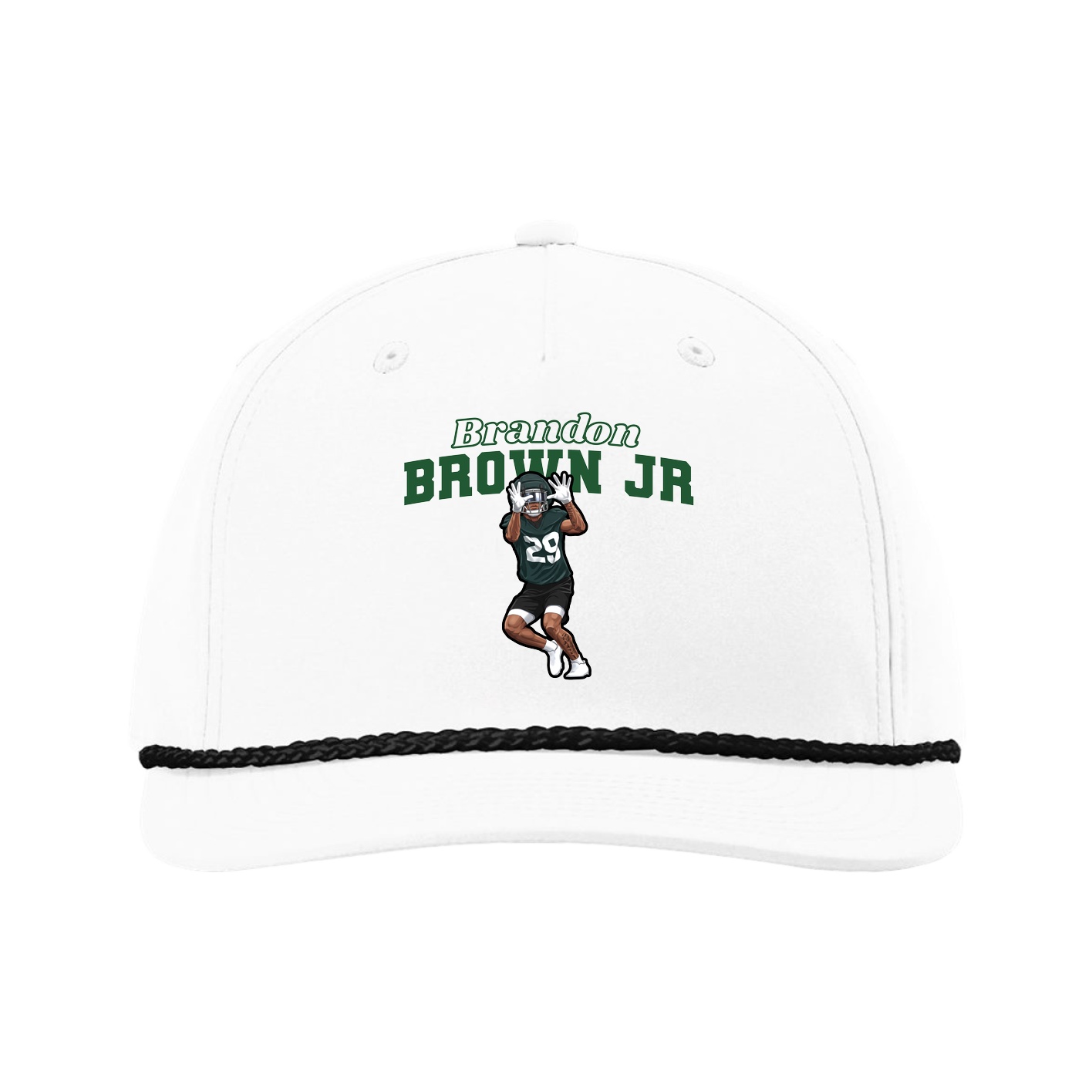 Five-Panel Classic Rope Cap — Name Arch in White