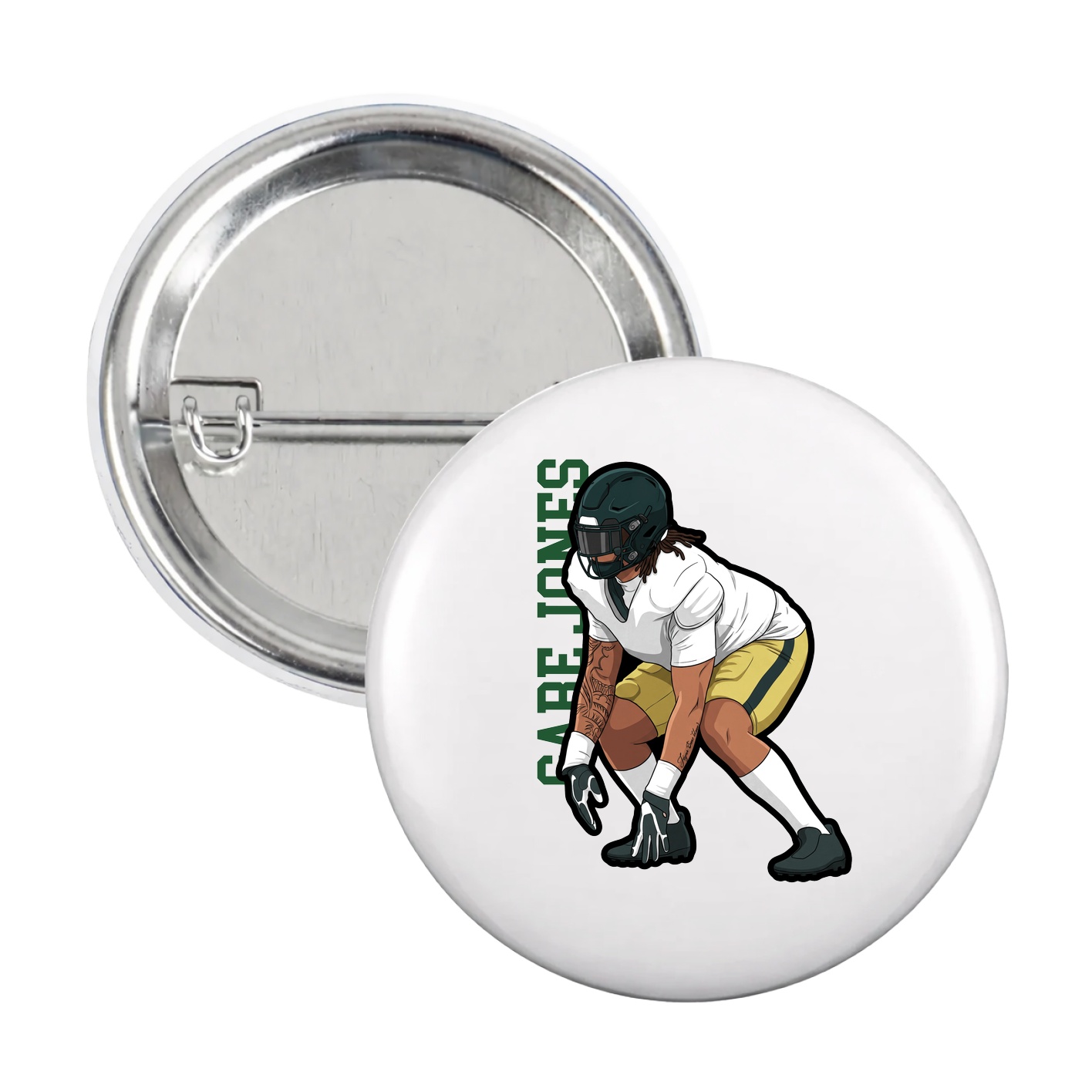 Game Day Button — Name Vertical in White