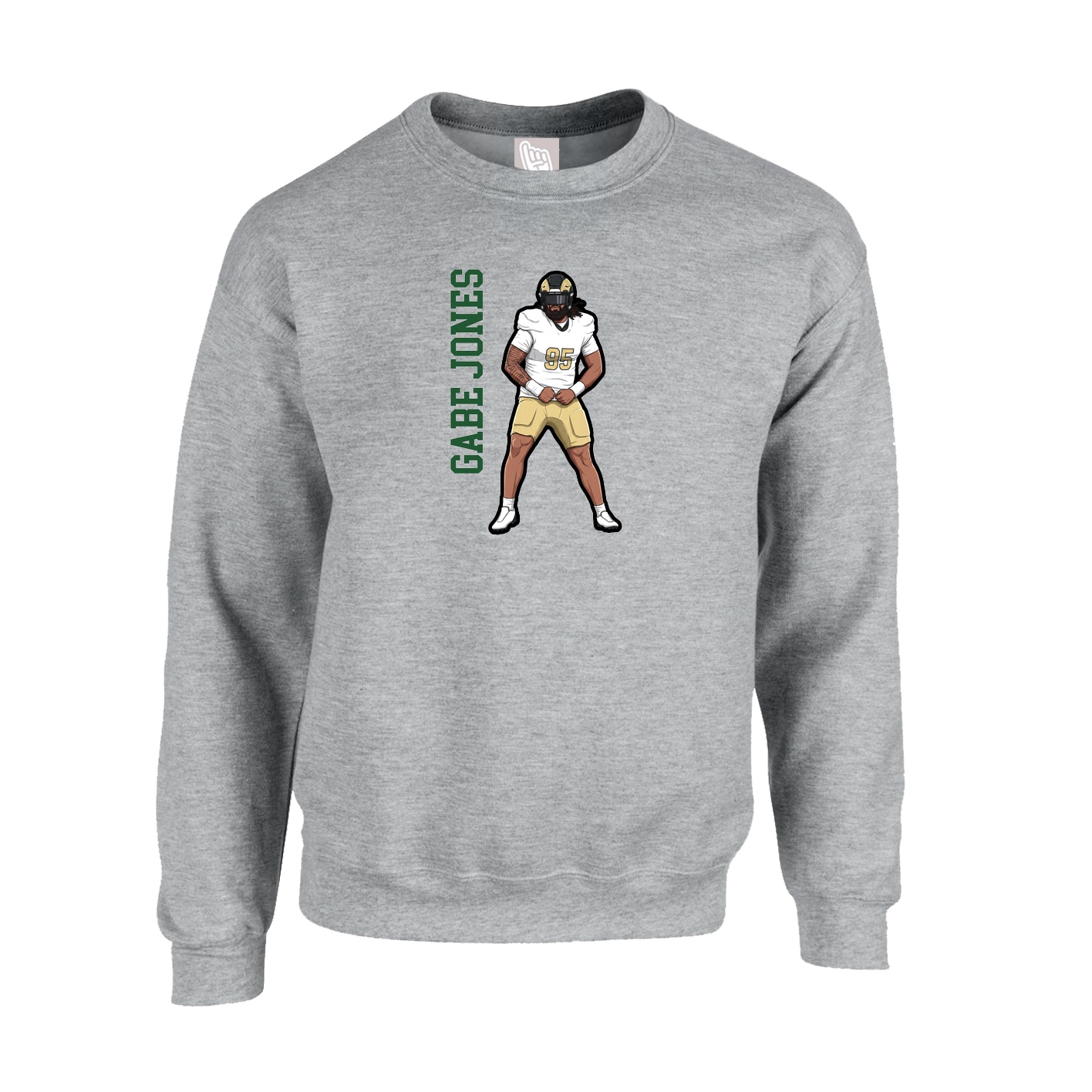 Fleece Crew — Name Vertical in Grey