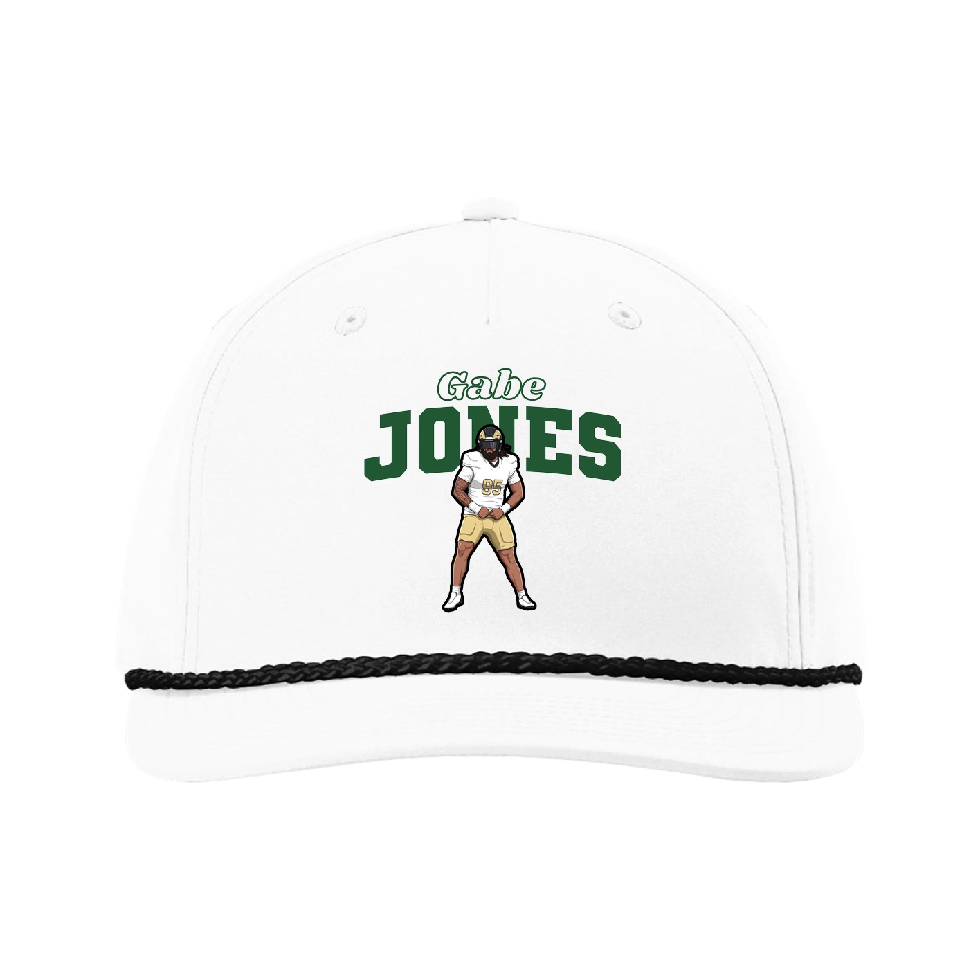 Five-Panel Classic Rope Cap — Name Arch in White