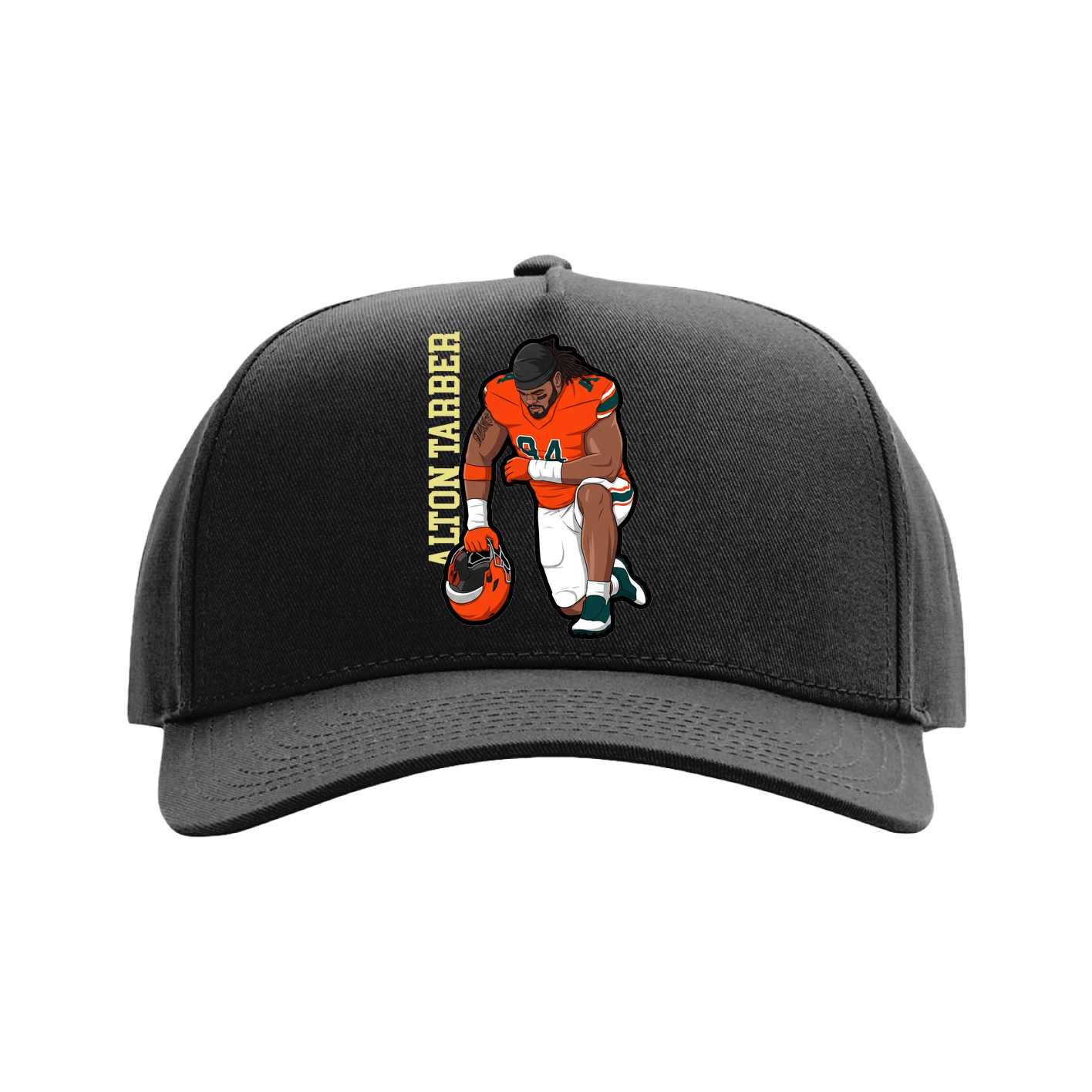 Full Fabric Five-Panel Champ Cap — Name Vertical in Black