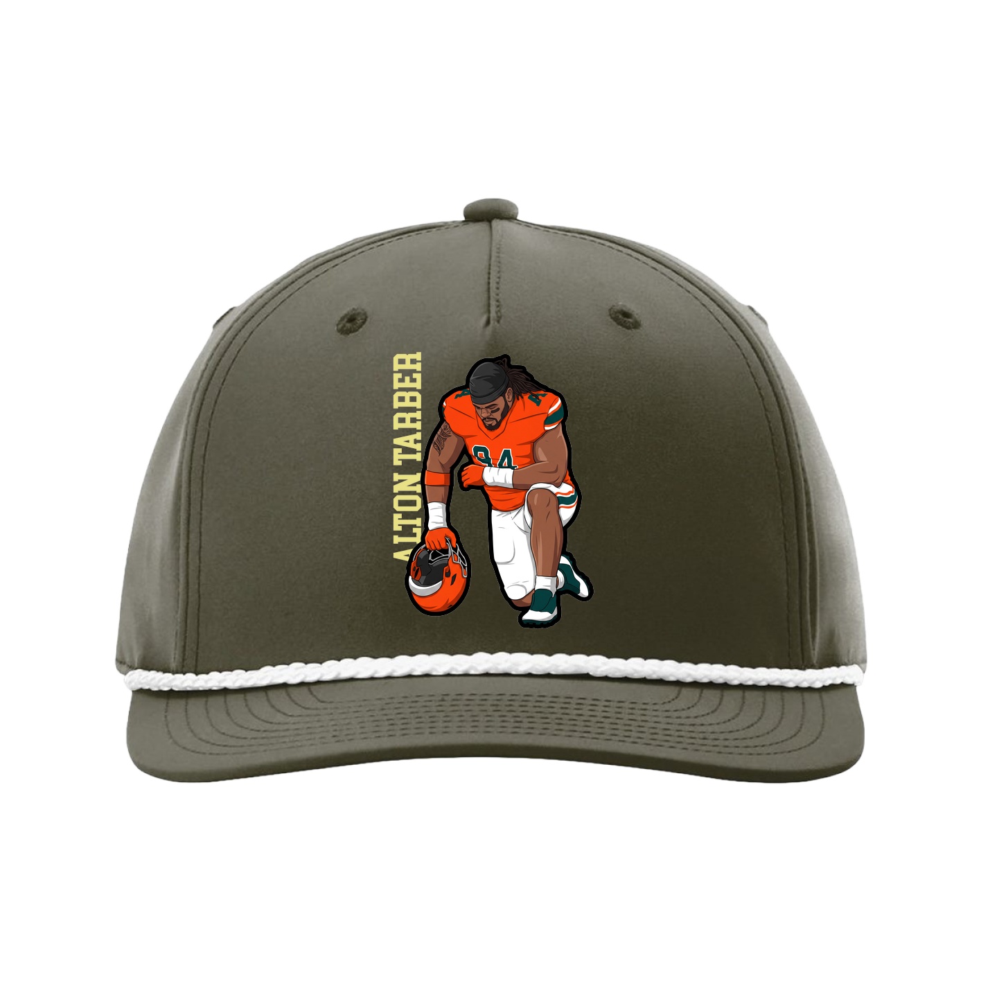 Five-Panel Classic Rope Cap — Name Vertical in Green