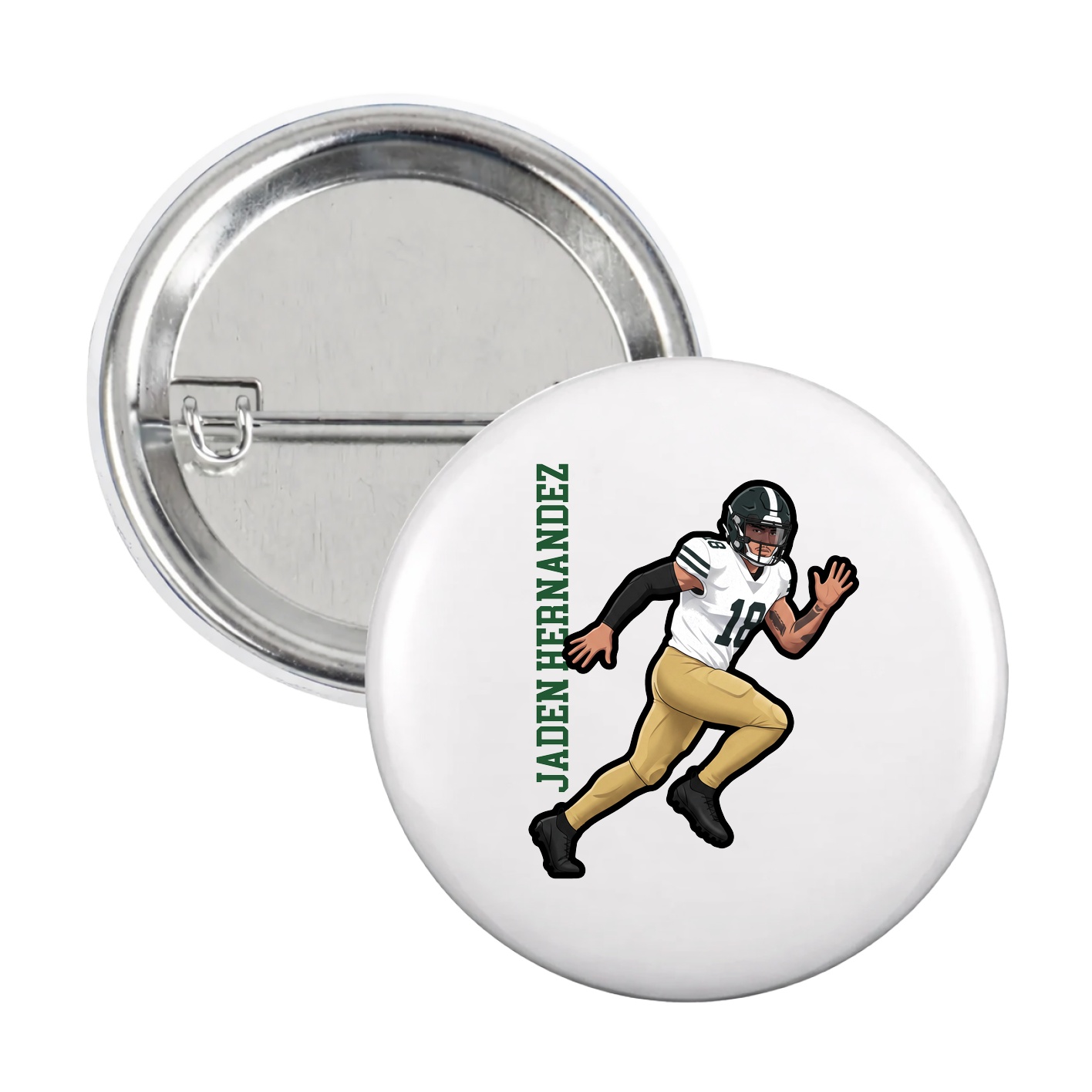 Game Day Button — Name Vertical in White