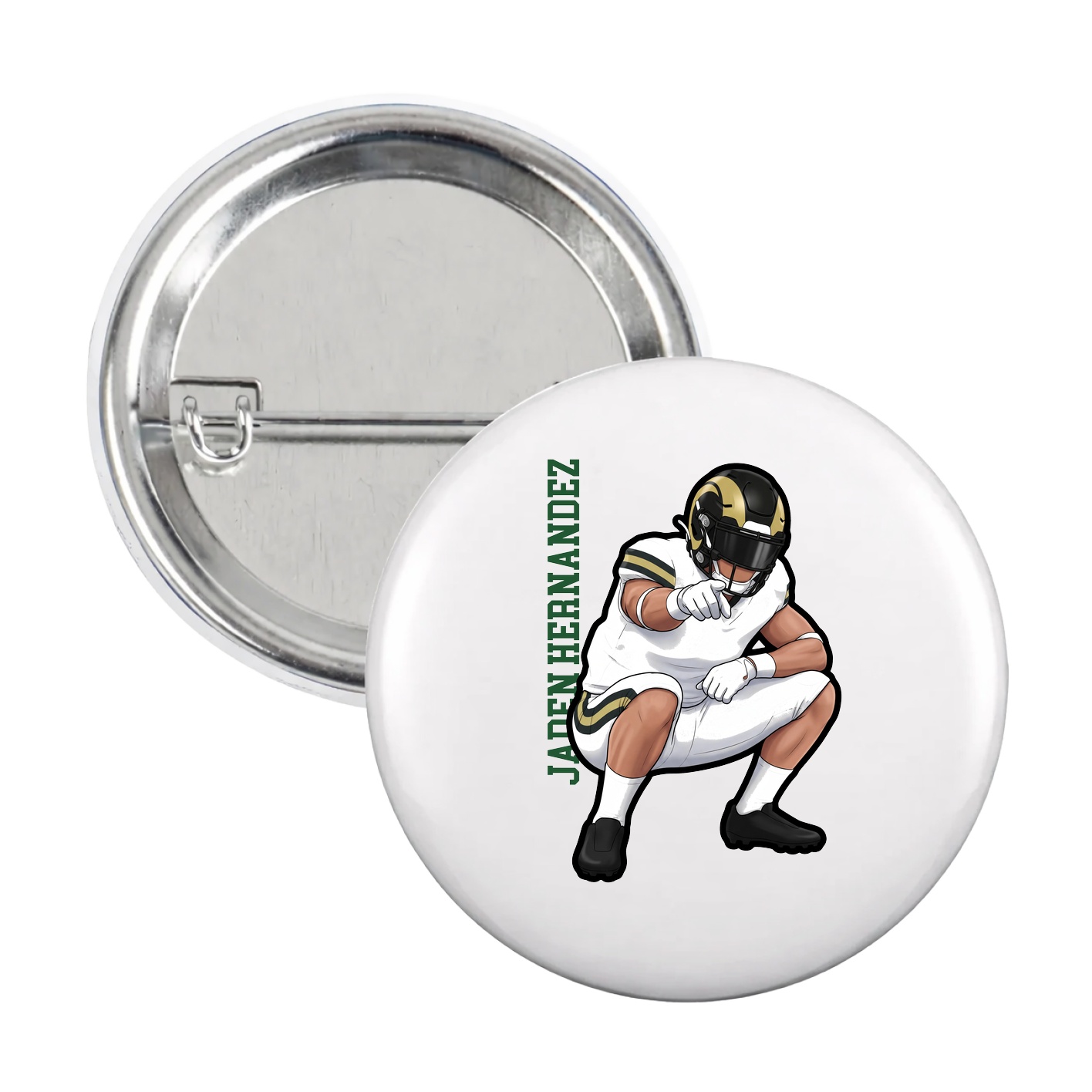 Game Day Button — Name Vertical in White