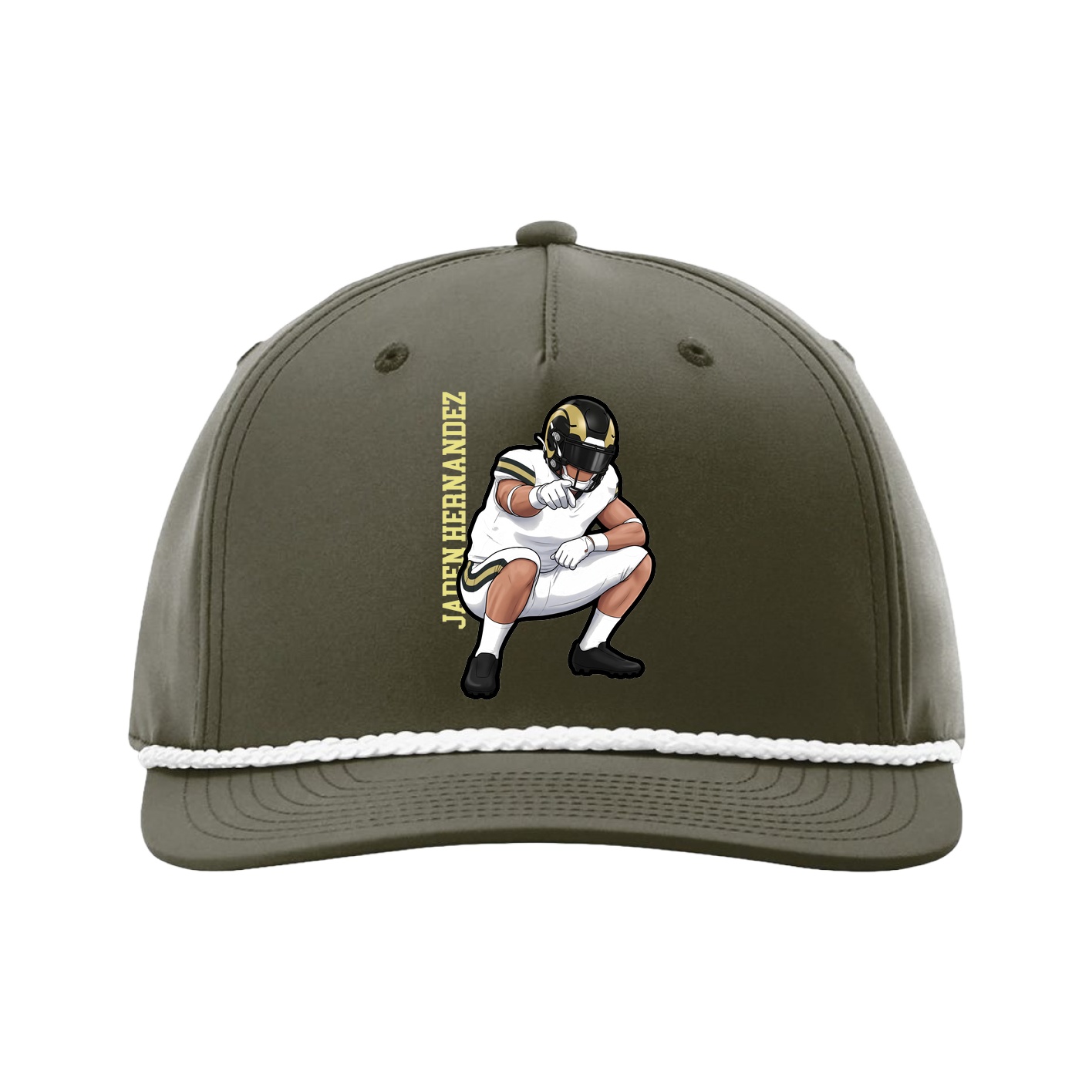Five-Panel Classic Rope Cap — Name Vertical in Green