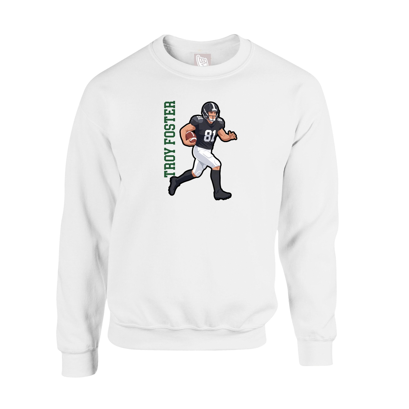 Fleece Crew — Name Vertical in White