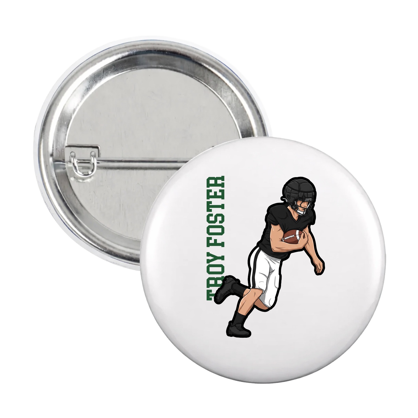 Game Day Button — Name Vertical in White