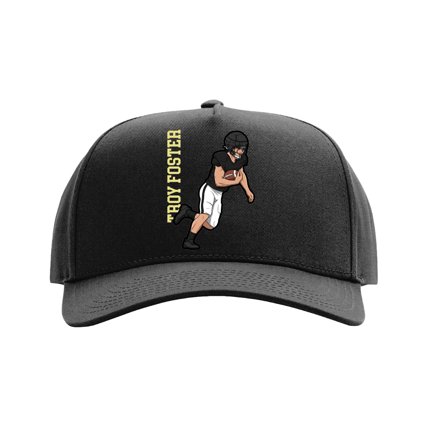 Full Fabric Five-Panel Champ Cap — Name Vertical in Black