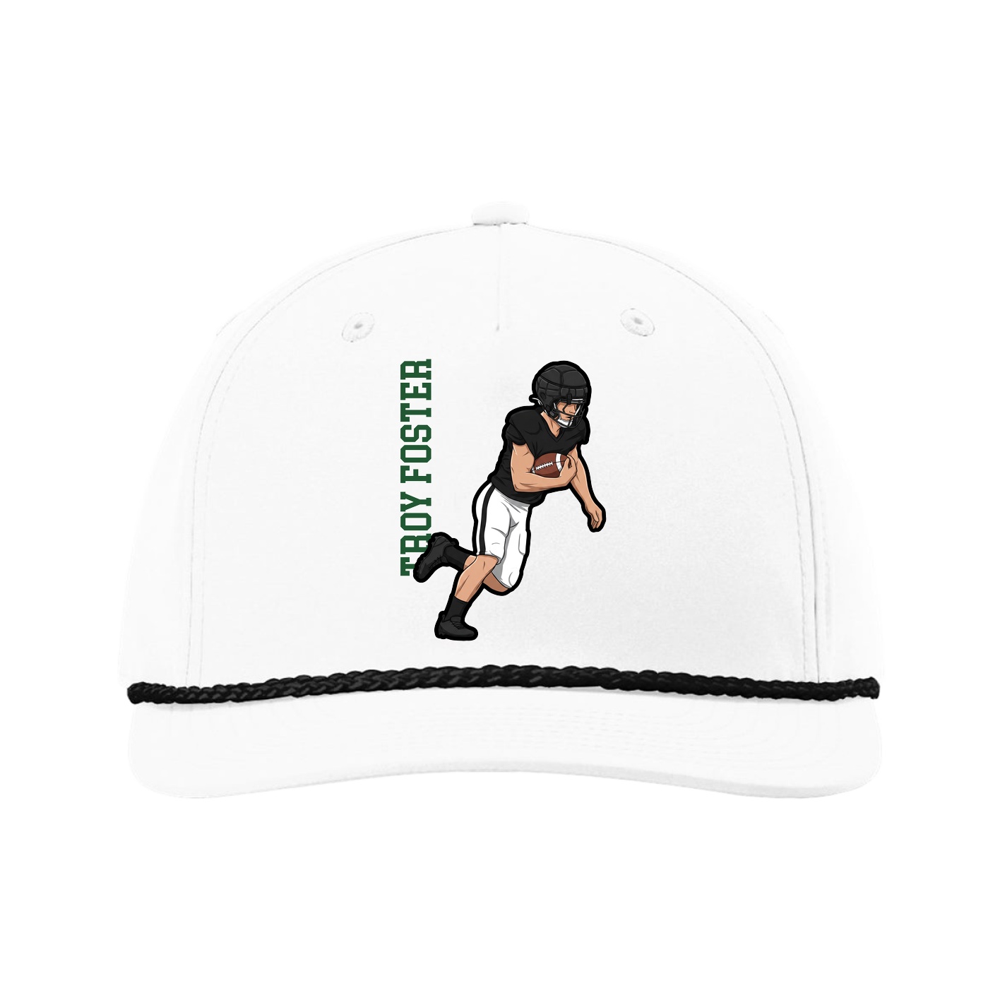 Five-Panel Classic Rope Cap — Name Vertical in White