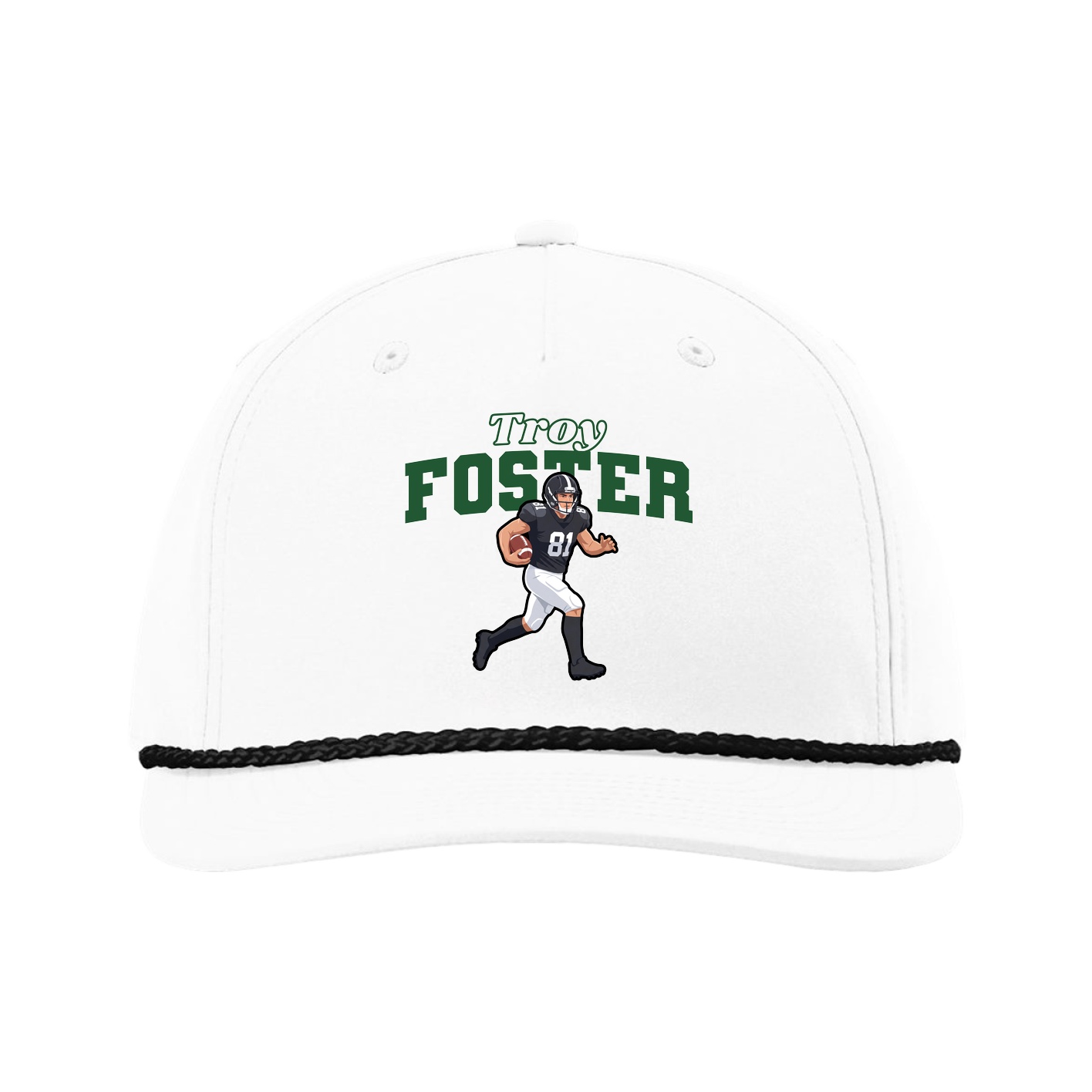 Five-Panel Classic Rope Cap — Name Arch in White