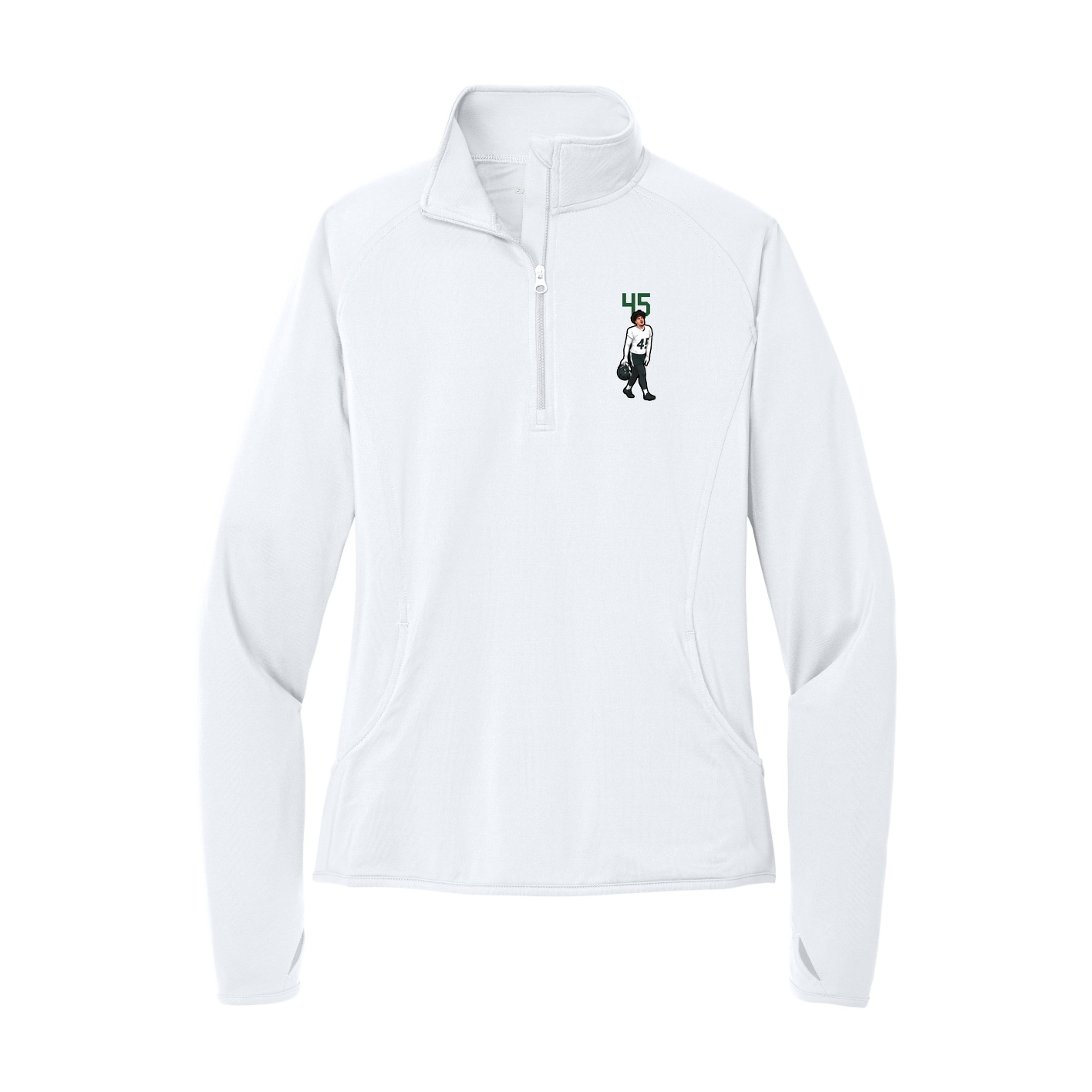 Women's Q-Zip Pullover — Number Top in White