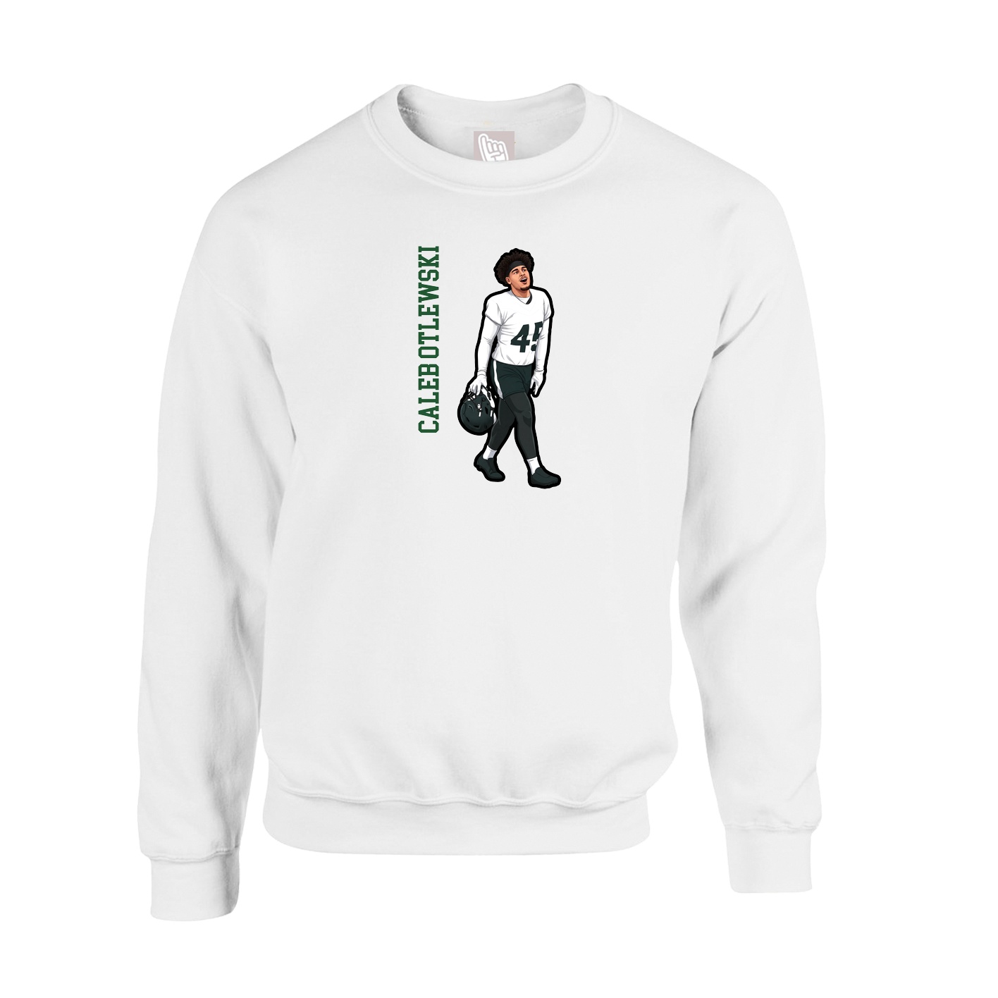 Fleece Crew — Name Vertical in White