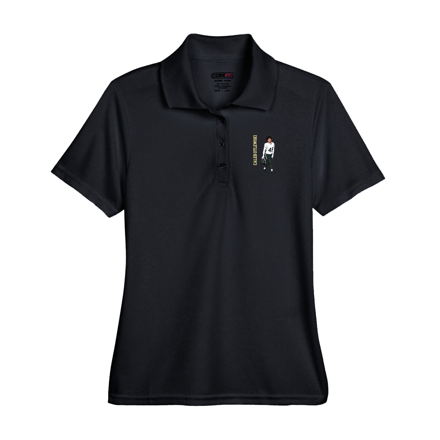 Performance Polo — Name Vertical in Black
