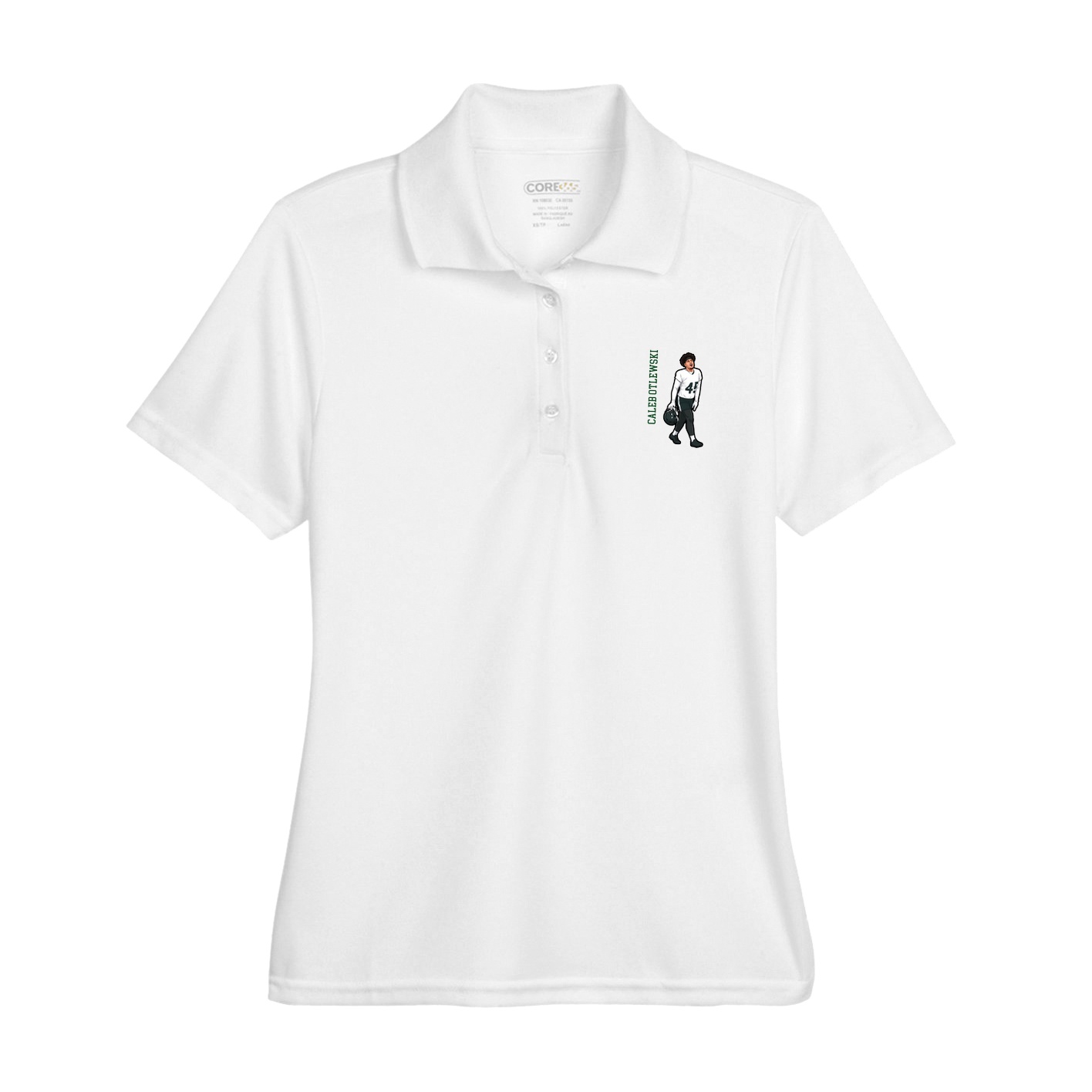 Womens Performance Polo — Name Vertical in White
