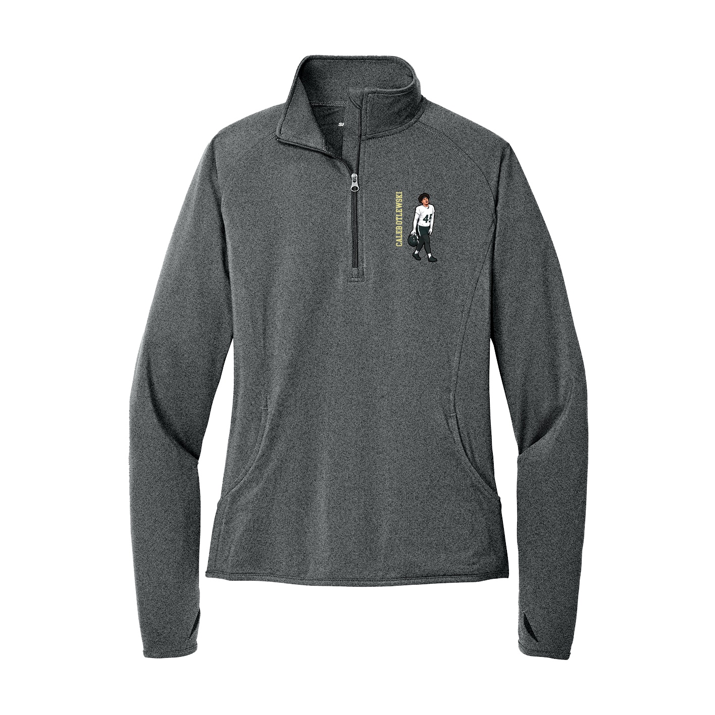 Women's Q-Zip Pullover — Name Vertical in Grey