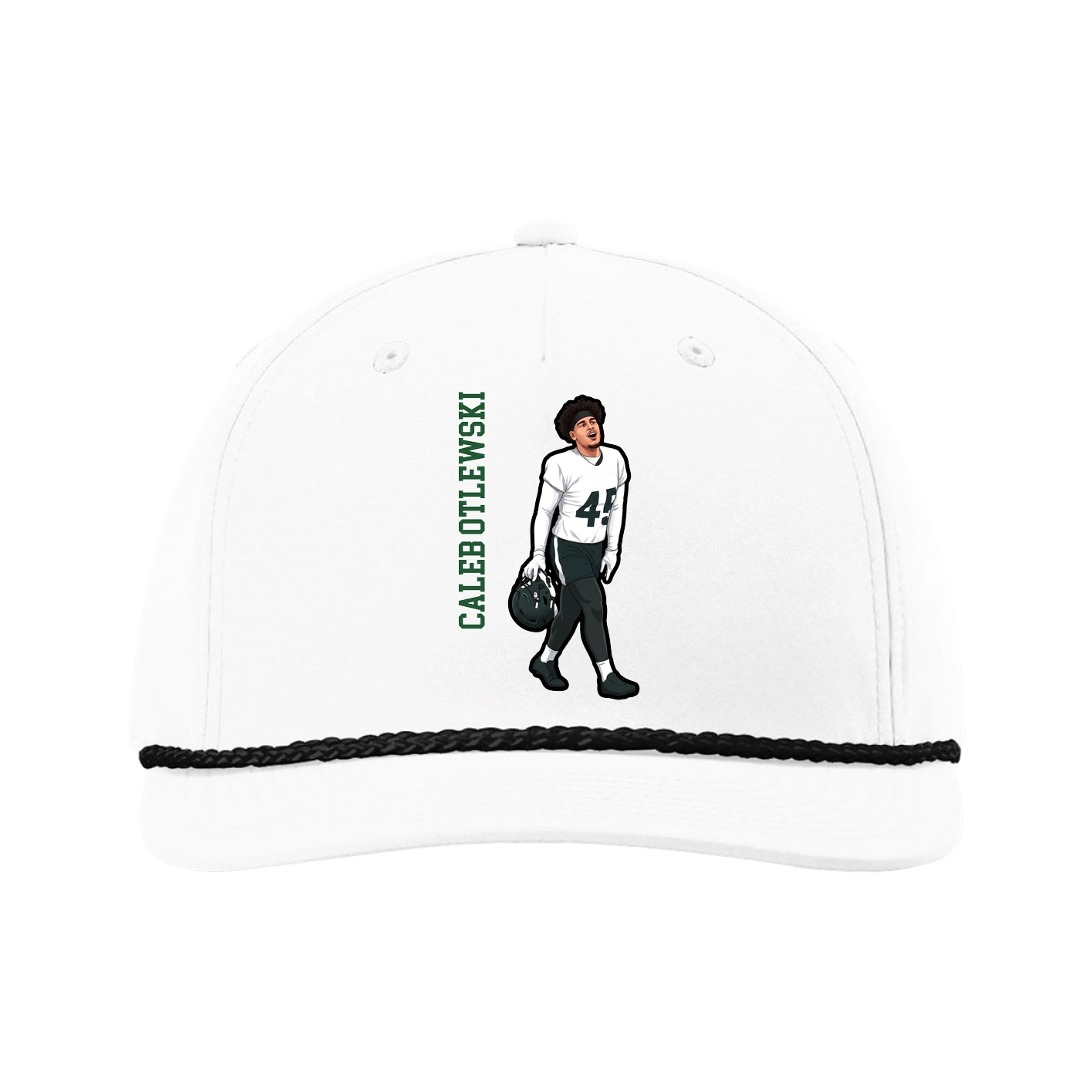 Five-Panel Classic Rope Cap — Name Vertical in White
