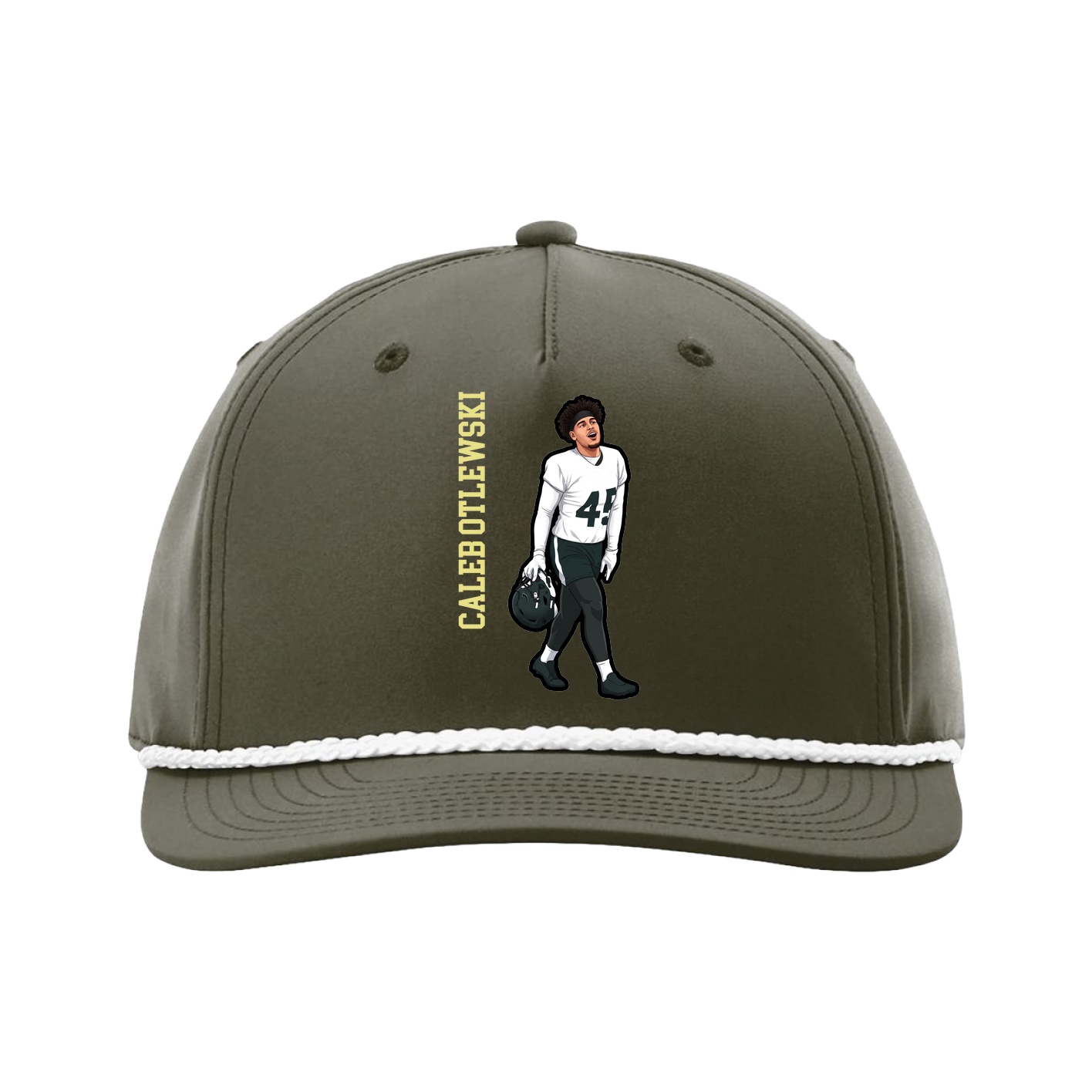 Five-Panel Classic Rope Cap — Name Vertical in Green