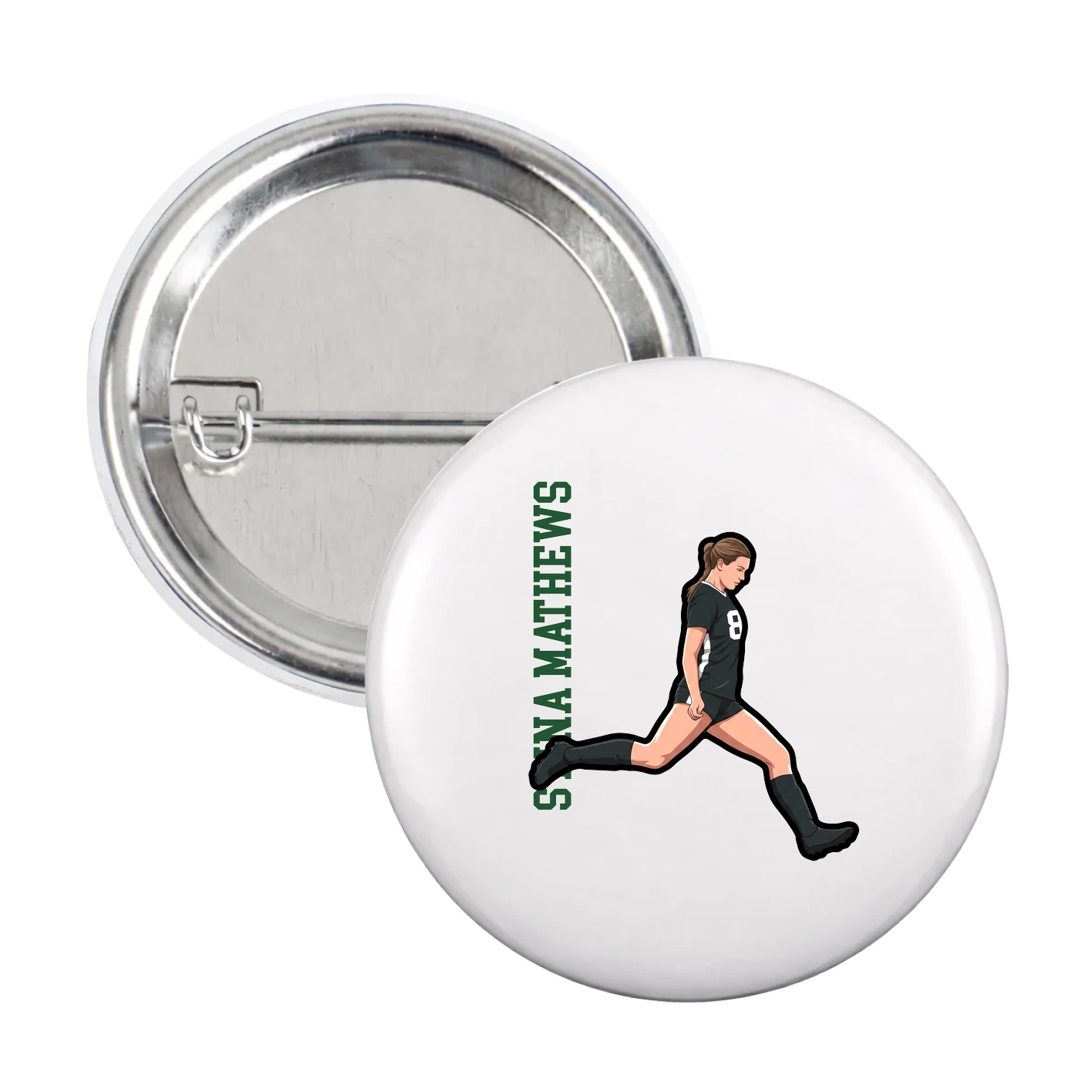 Game Day Button — Name Vertical in White