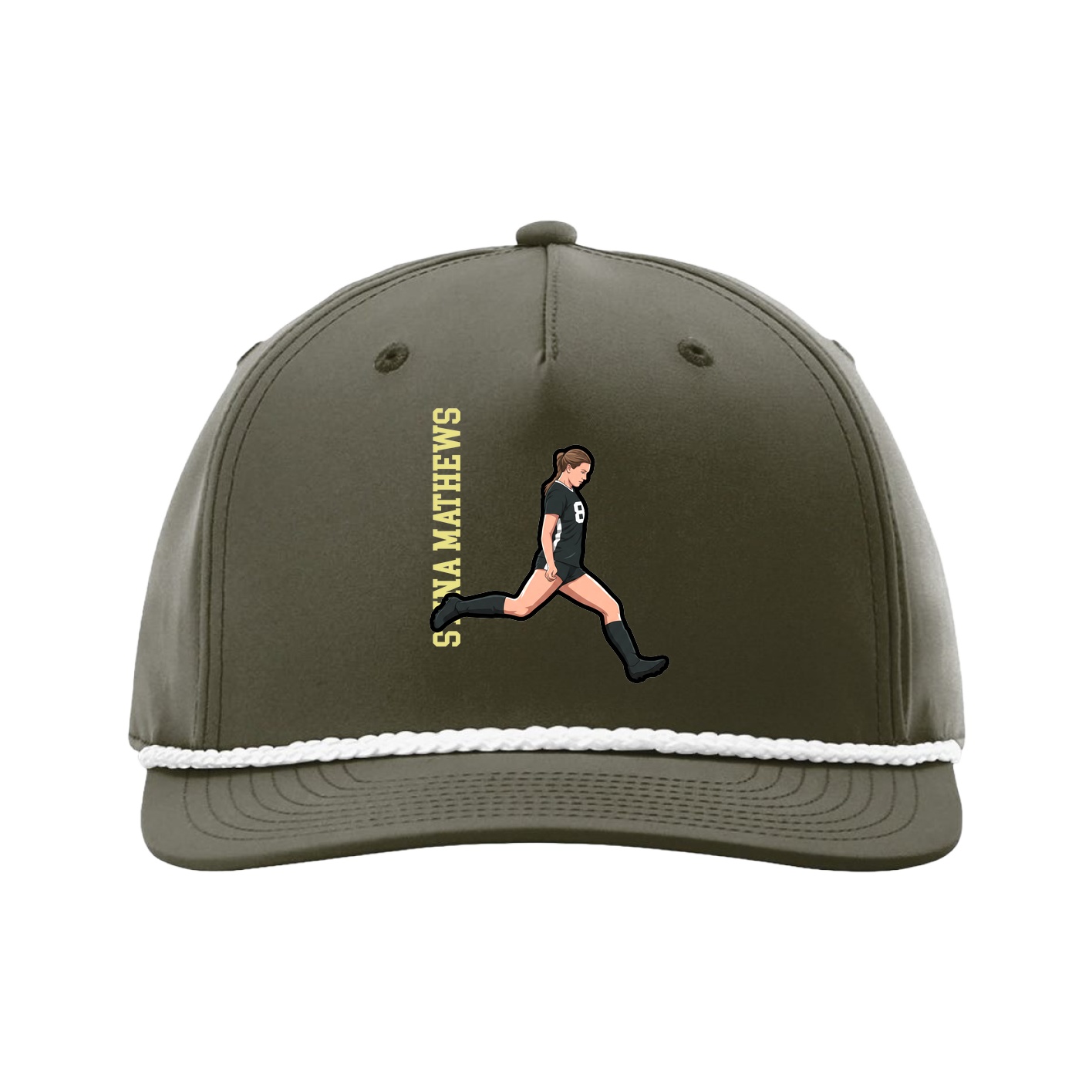Five-Panel Classic Rope Cap — Name Vertical in Green