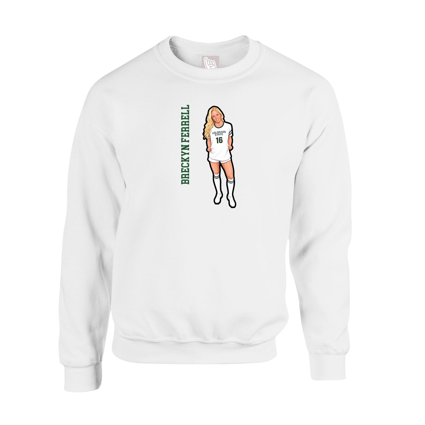 Fleece Crew — Name Vertical in White