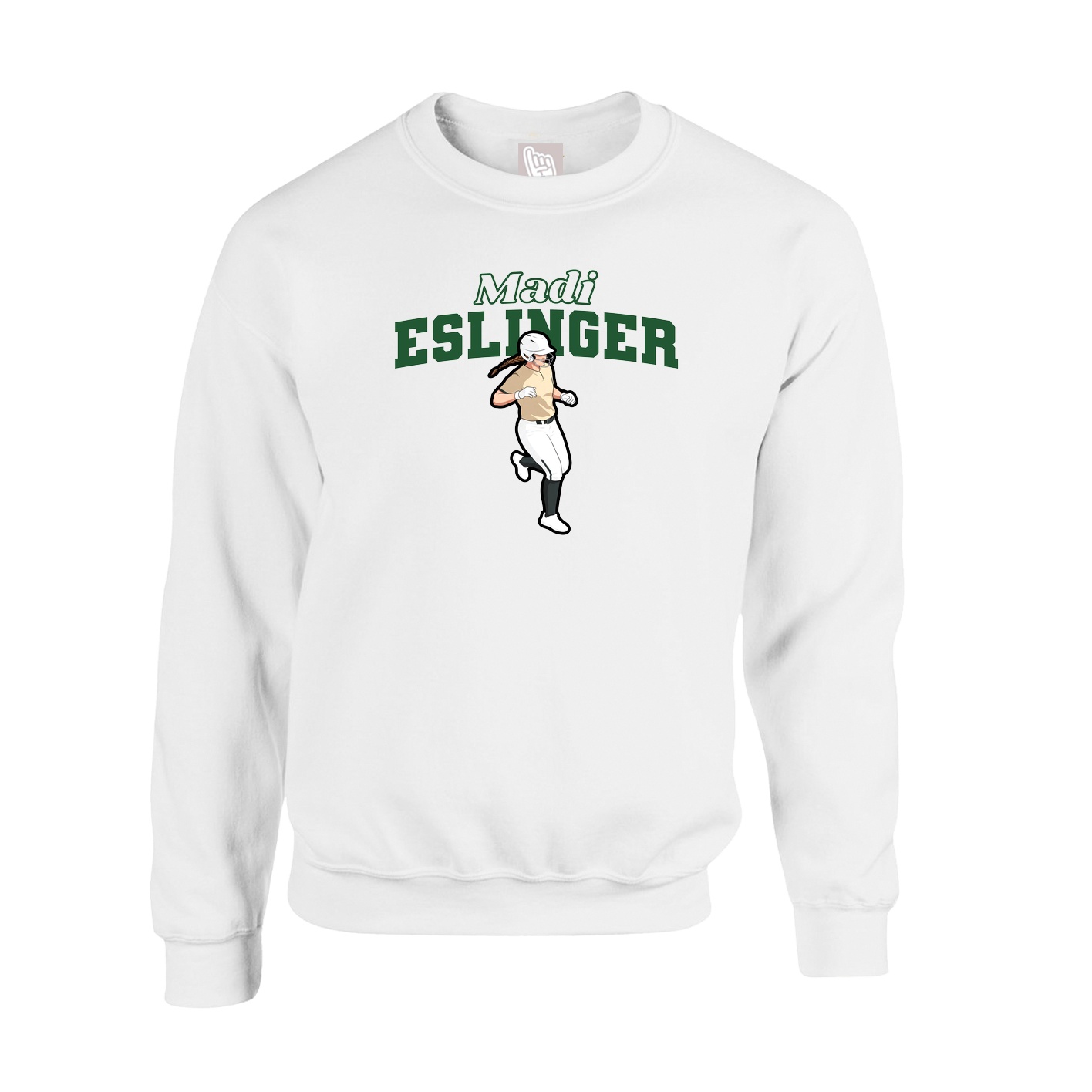 Fleece Crew — Name Arch in White
